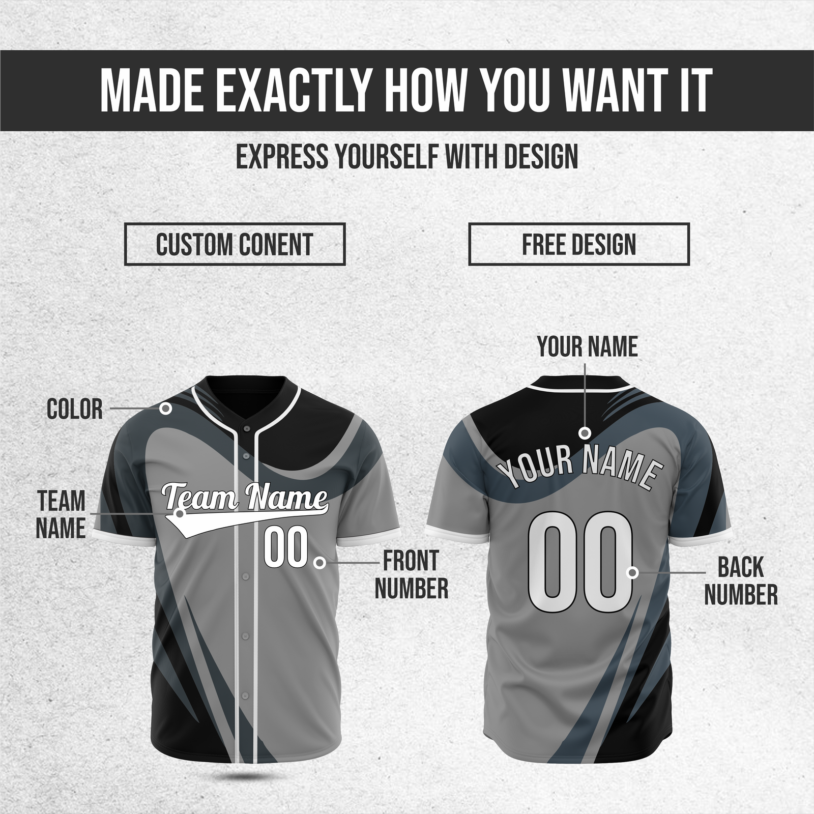 Custom Heritage Flow Baseball Grey Sports Jersey Personalized Uniform with Name & Number