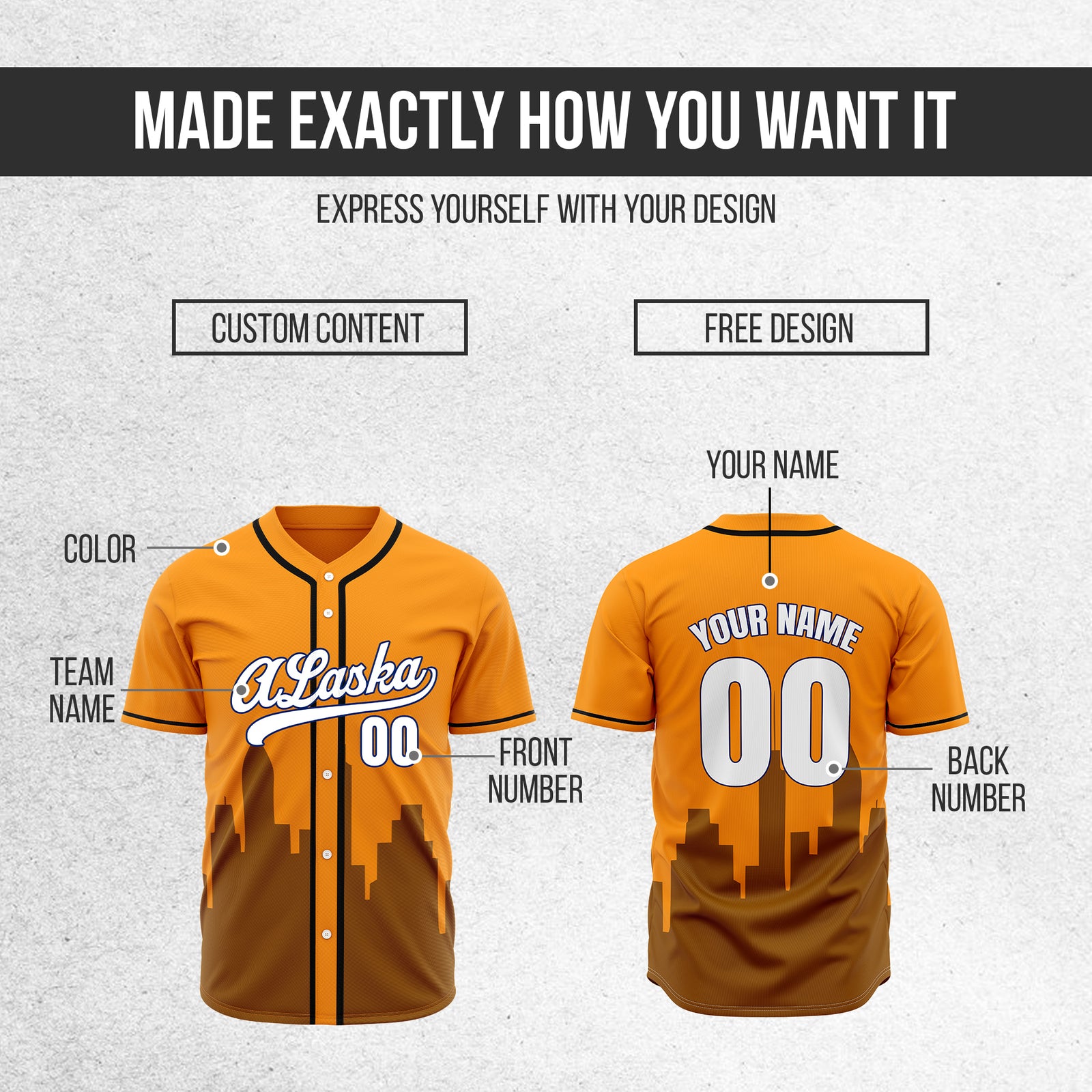 Custom City Horizon Orange Baseball Sports Jersey Personalized Uniform with Name & Number