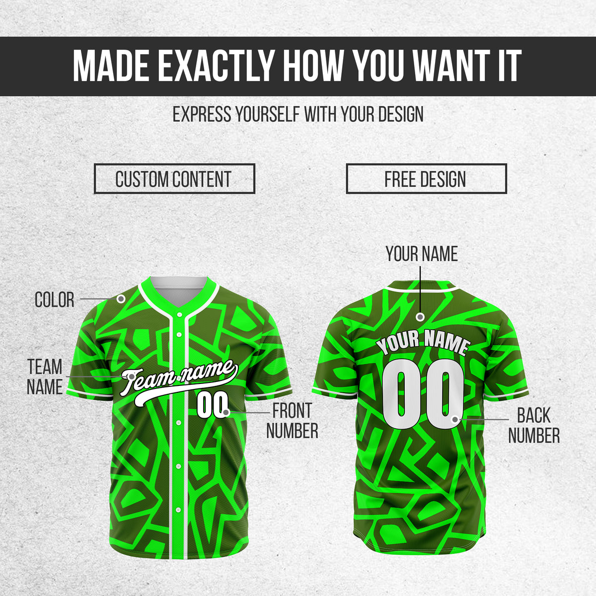 Custom Shadow Rebels Green Baseball Sports Jersey Personalized Uniform with Name & Number