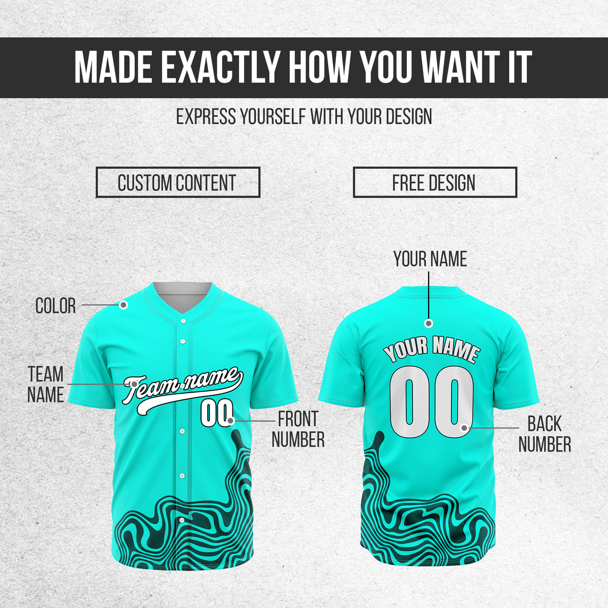 Custom Wave Aqua Baseball Sport Jersey Personalized Uniform with Name & Number