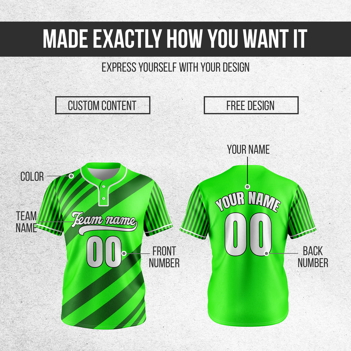 Custom Vibe Split Green Baseball Sports Jersey Personalized Uniform with Name & Number