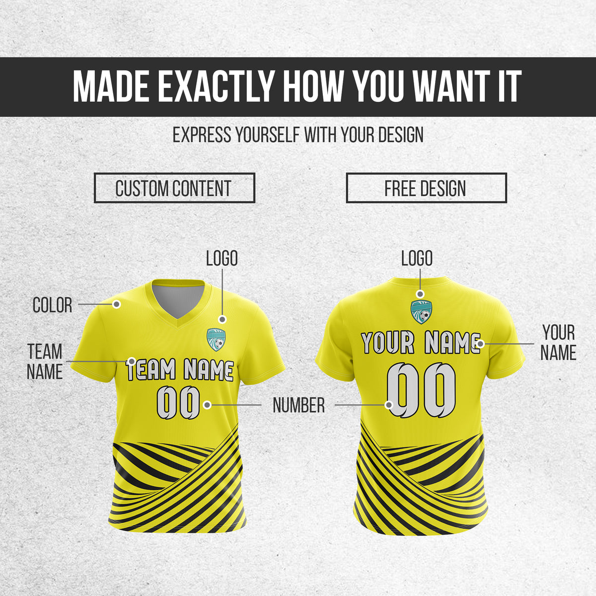 Custom WaveLine Stripe V-Neck Yellow Soccer sport Tops Jersey