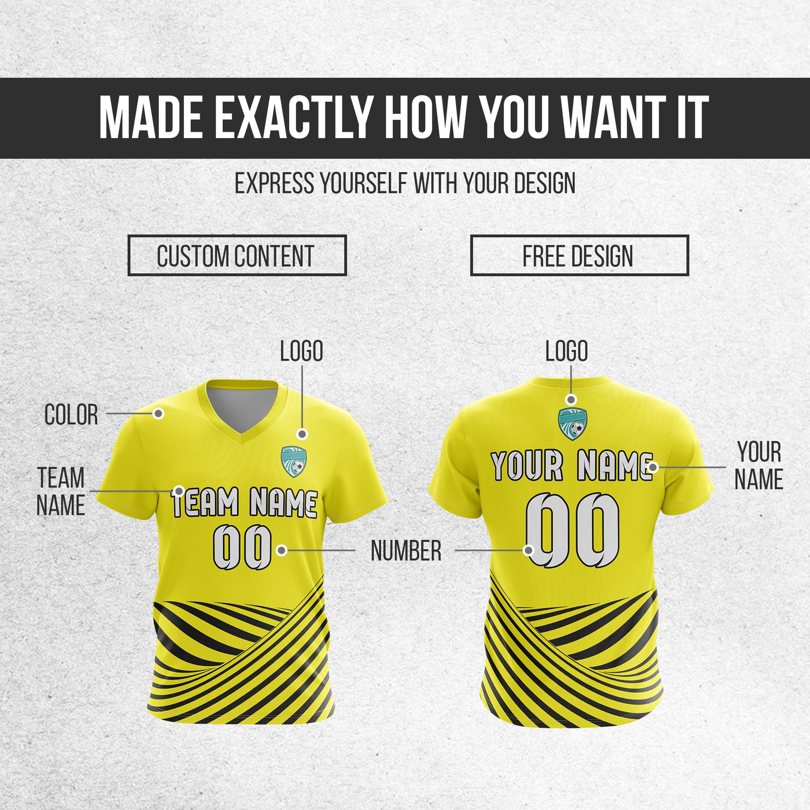 Custom WaveLine Stripe V-Neck Yellow Soccer sport Tops Jersey