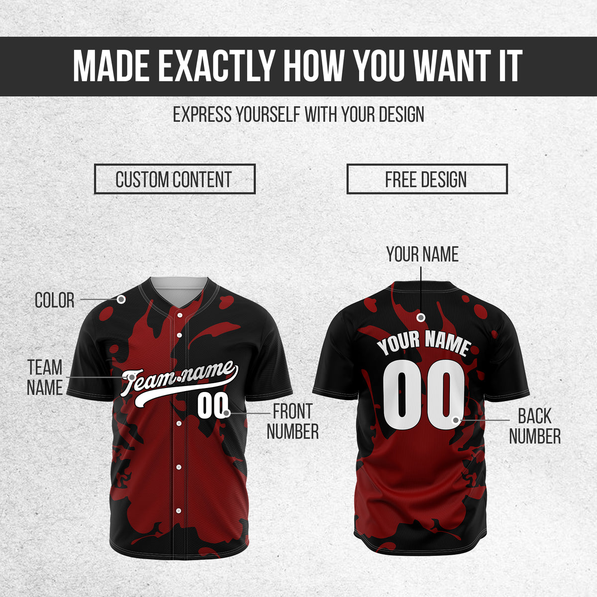 Custom Ink Splash Black Baseball Sports Jersey Personalized Uniform with Name & Number