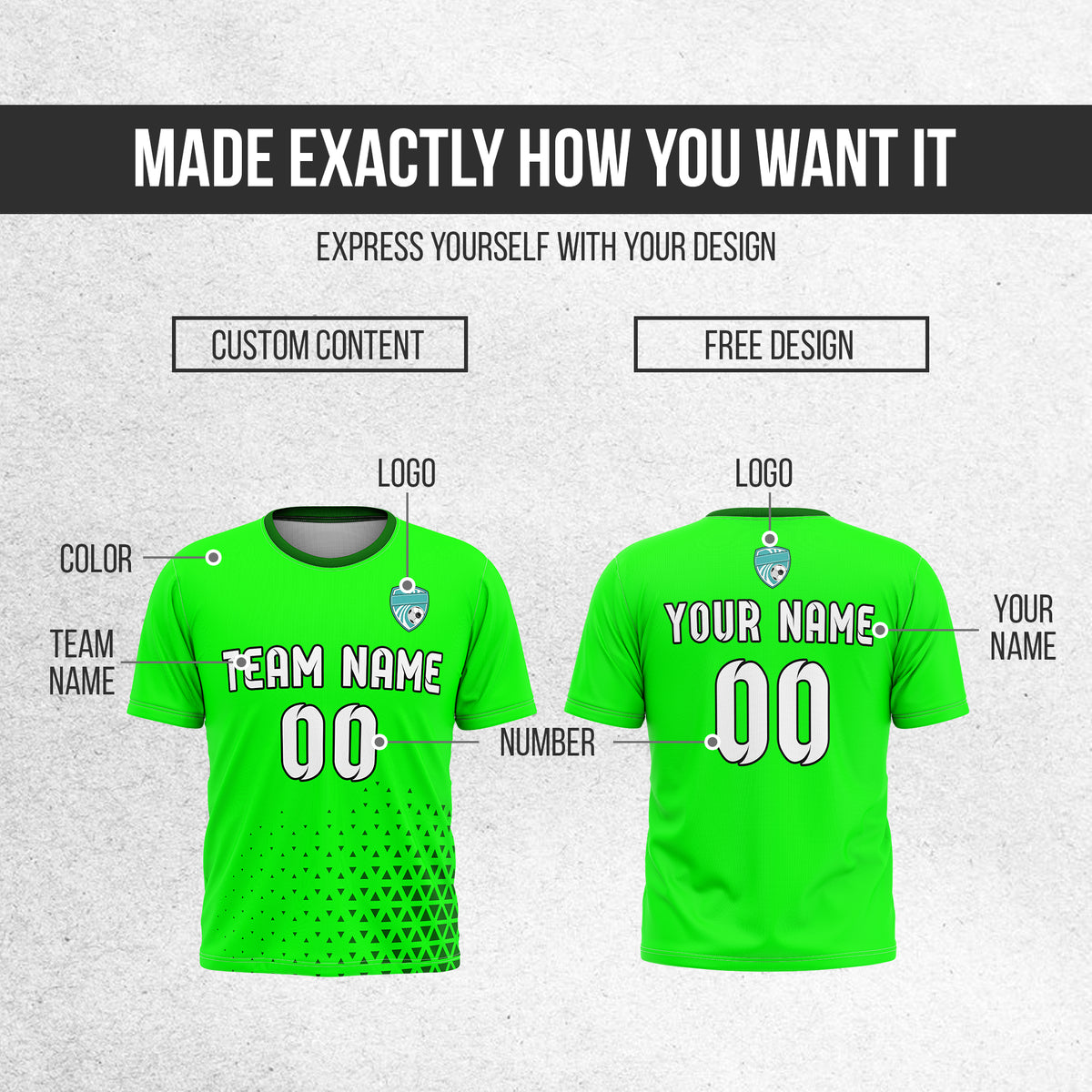Custom Tri-Edge R Side Pattern Soccer Neon Green Sport Tops Jersey
