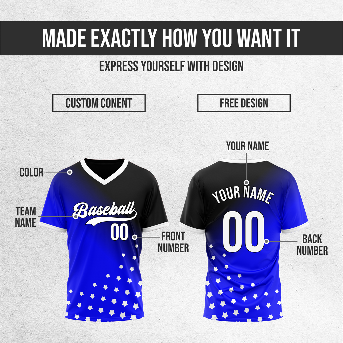 Custom Twilight Stars Baseball Blue Sports Jersey Personalized Uniform with Name & Number