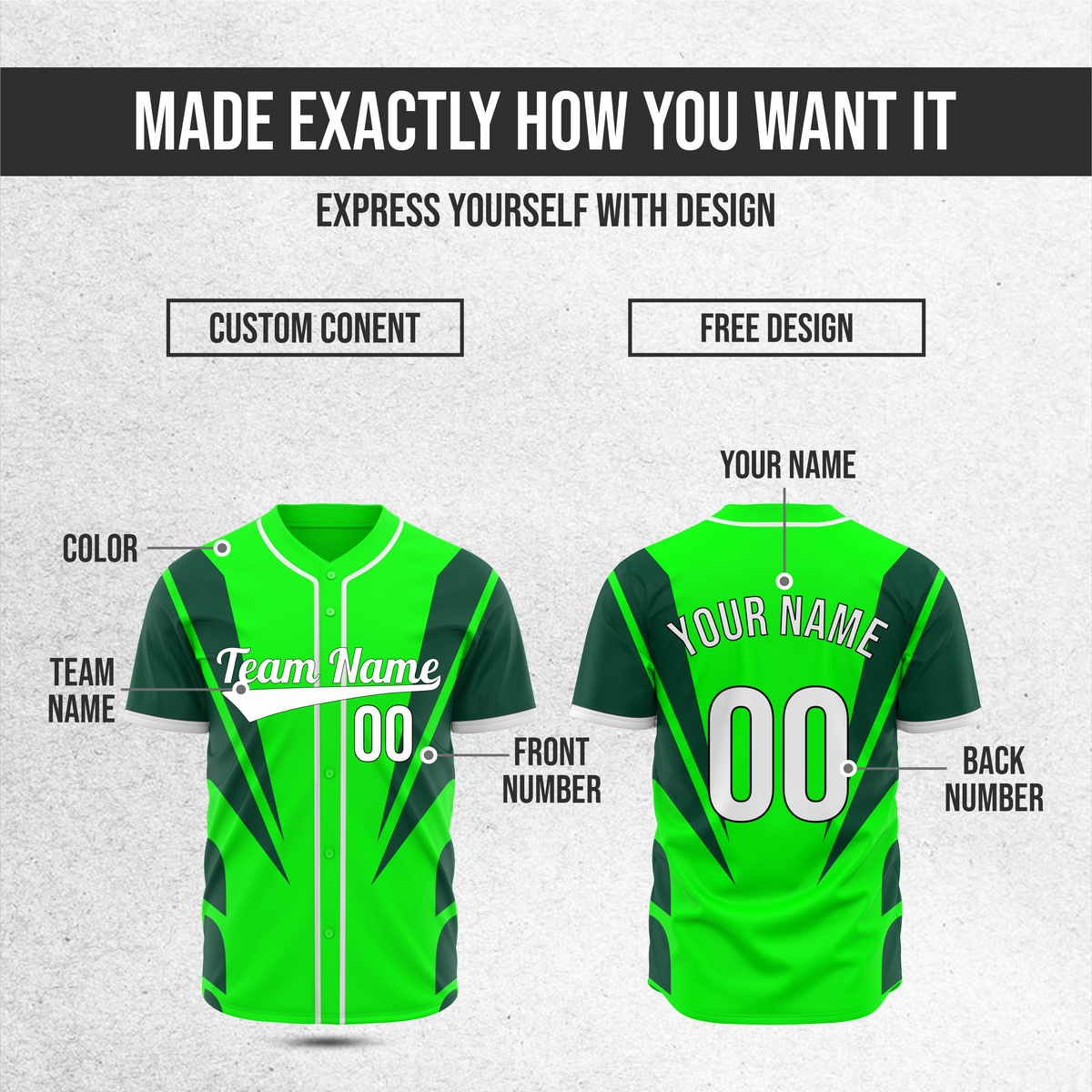 Custom Panel Flow Baseball Green Sports Jersey Personalized Uniform with Name & Number