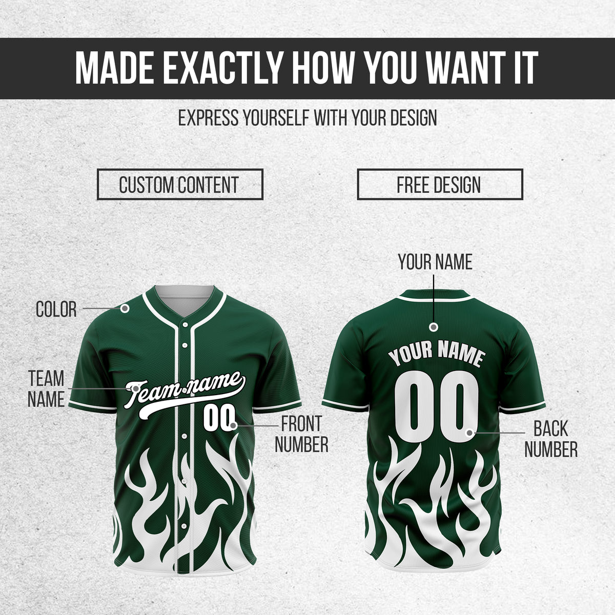 Custom Burnout Green Baseball Sports Jersey Personalized Uniform with Name & Number