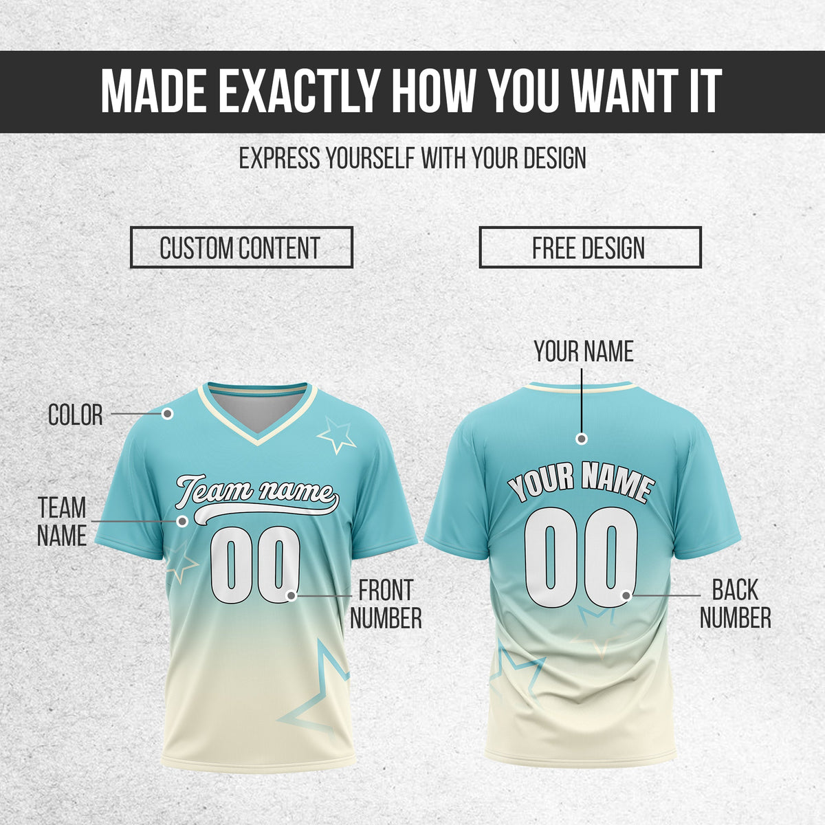 Custom Star Gradient Baseball Aqua Sports Jersey Personalized Uniform with Name & Number