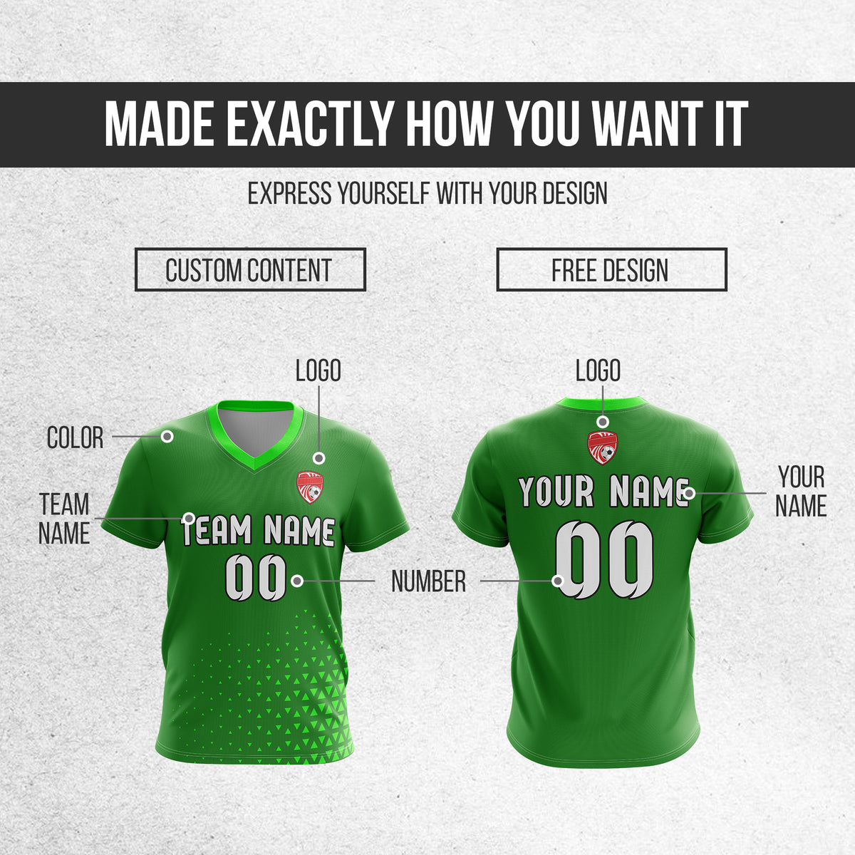 Custom Tri-Edge V-Side Pattern Green Soccer sport Tops Jersey