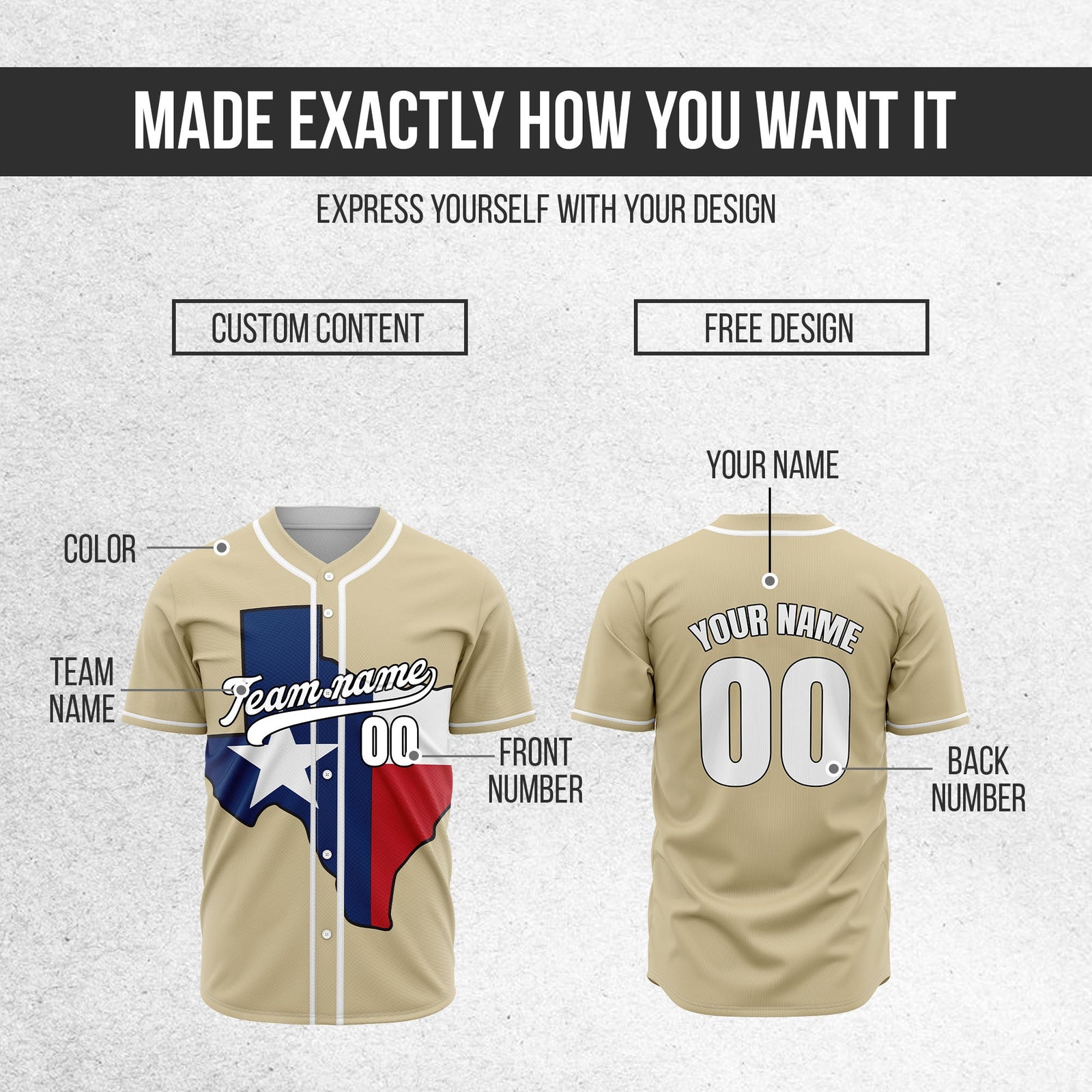 Custom Texas Glory Baseball Sports Jersey Personalized Uniform with Name & Number