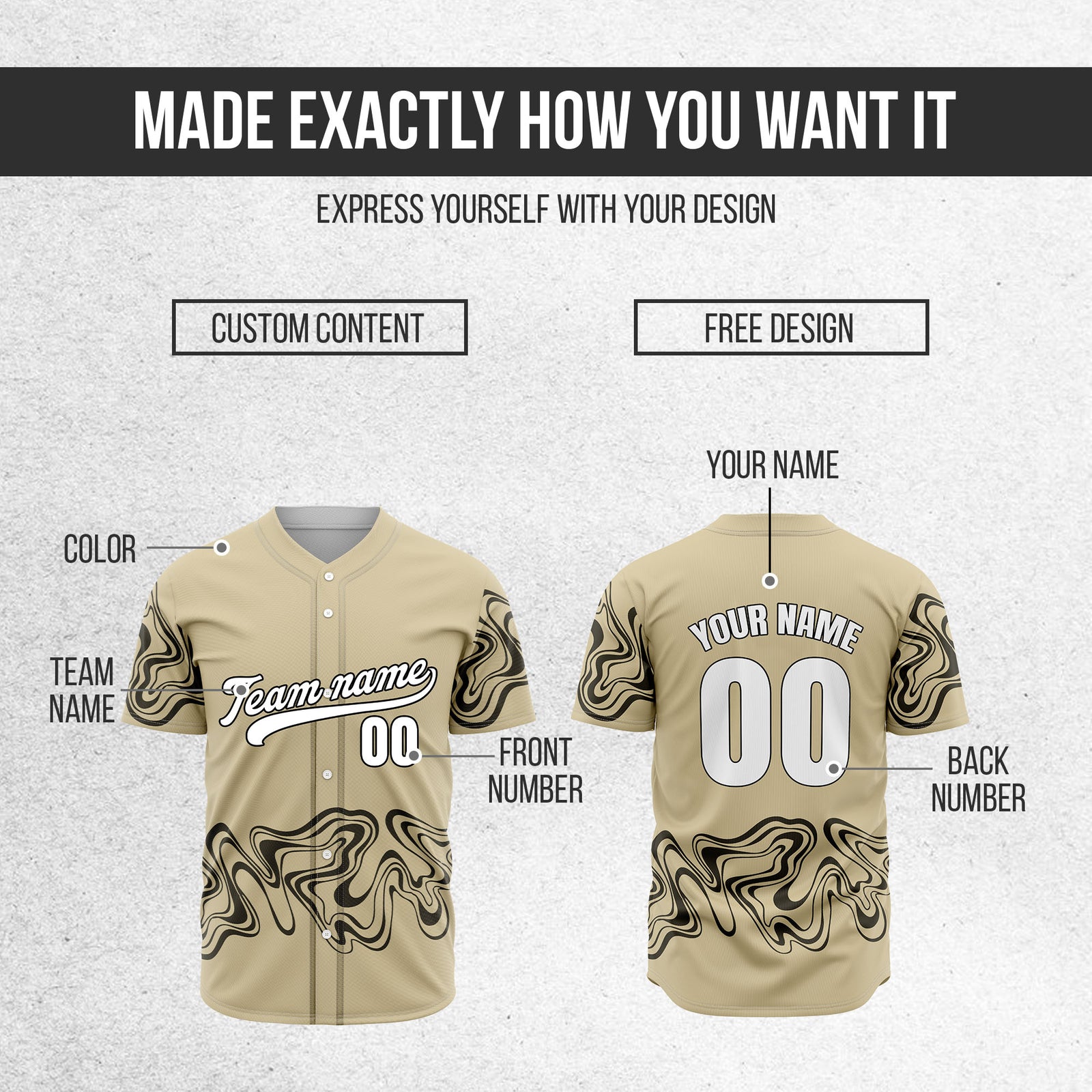Custom Wave Khaki Baseball Sports Jerseys Personalized Uniform with Name & Numbers