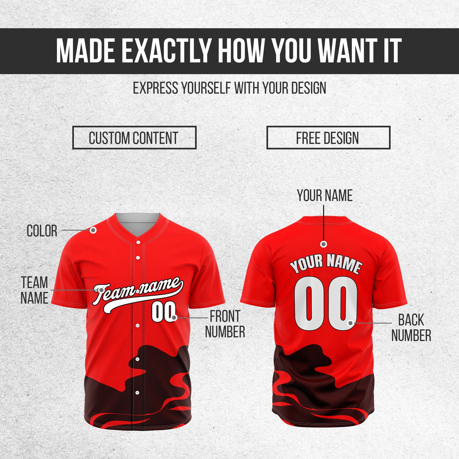 Custom Wave Red  Baseball Sports Jersey Personalized Uniform with Name & Number