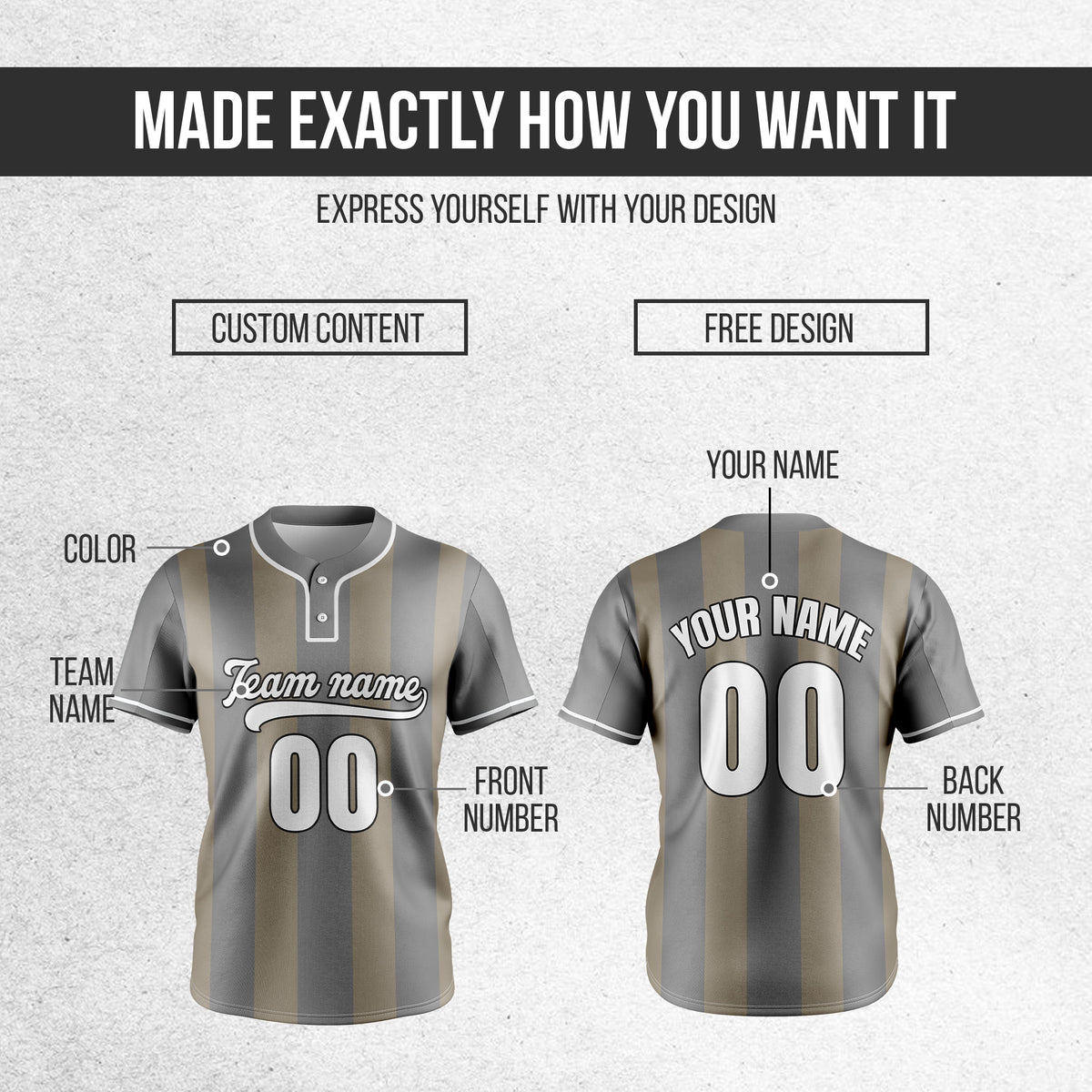 Custom Dual Stripe Grey Baseball Sports Jersey Personalized Uniform with Name & Number