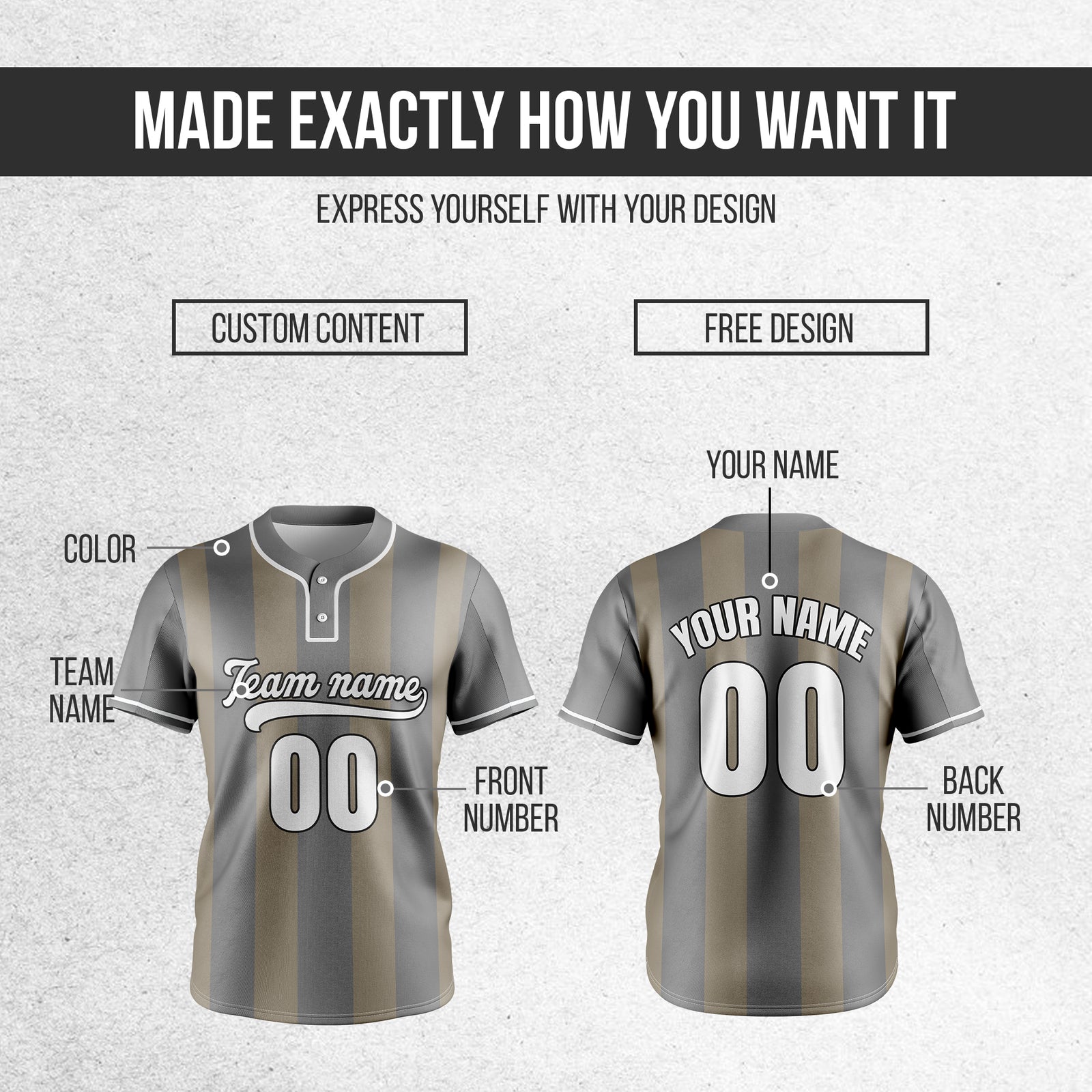 Custom Dual Stripe Grey Baseball Sports Jersey Personalized Uniform with Name & Number