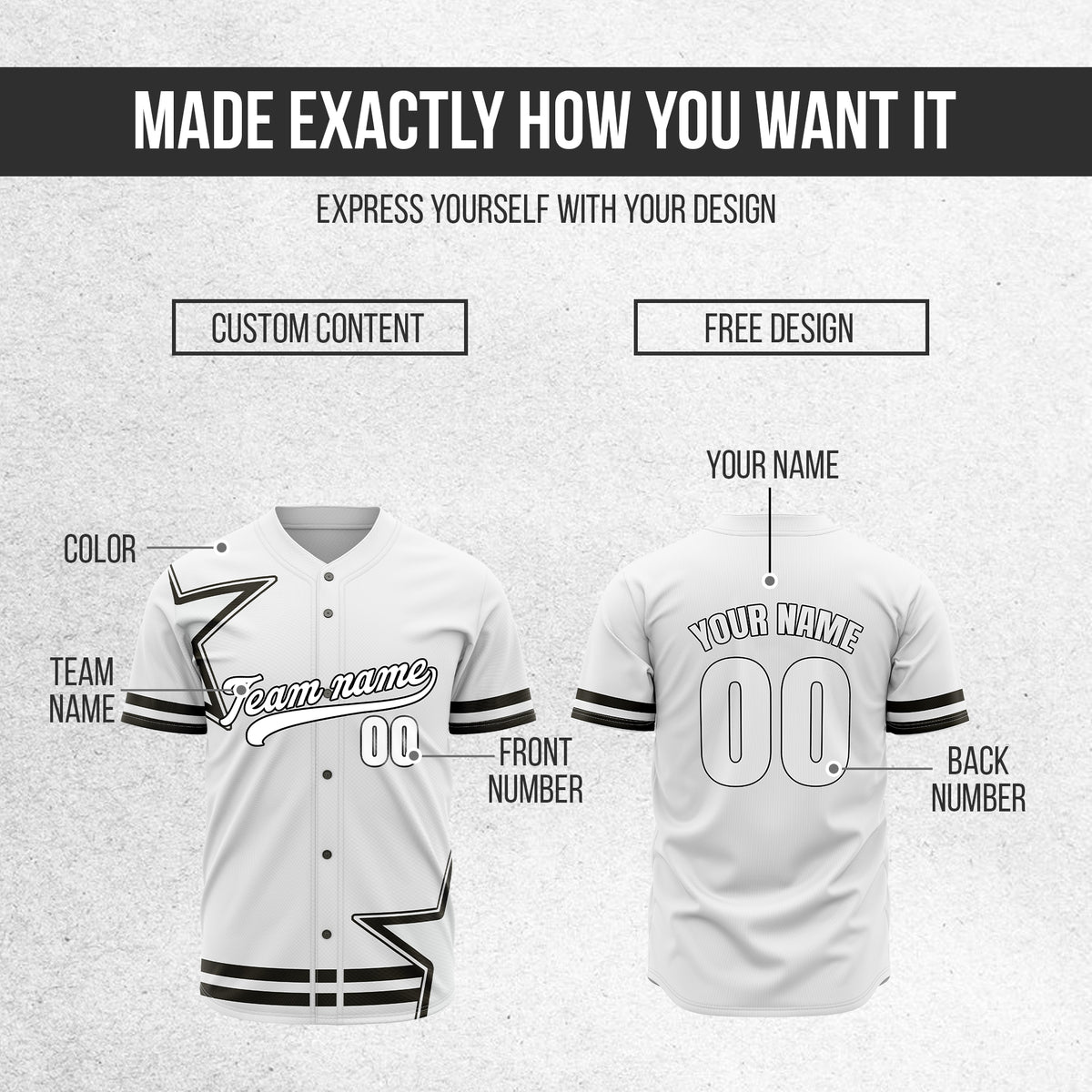 Custom Star Classic Baseball White Sports Jersey Personalized Uniform with Name & Number