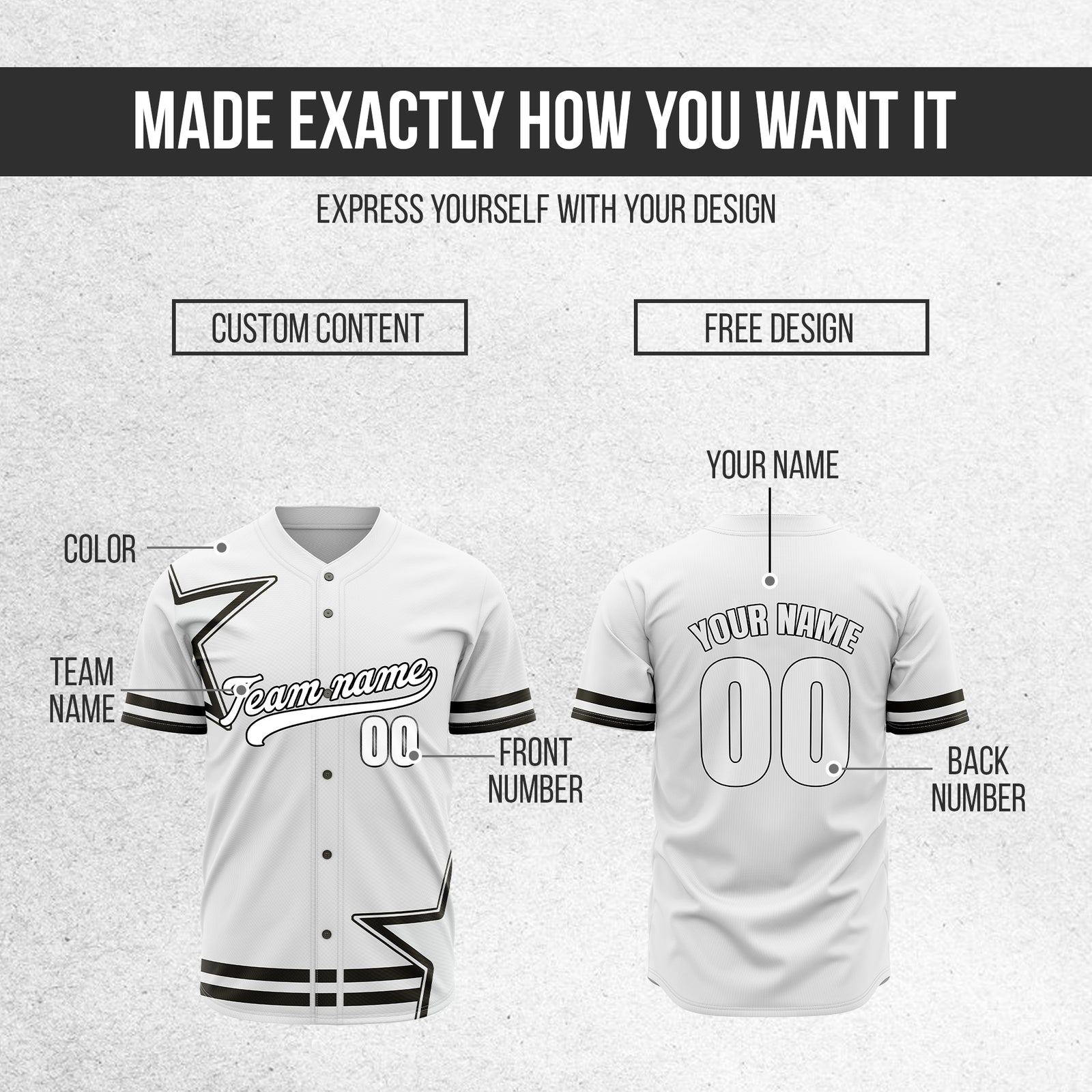 Custom Star Classic Baseball White Sports Jersey Personalized Uniform with Name & Number