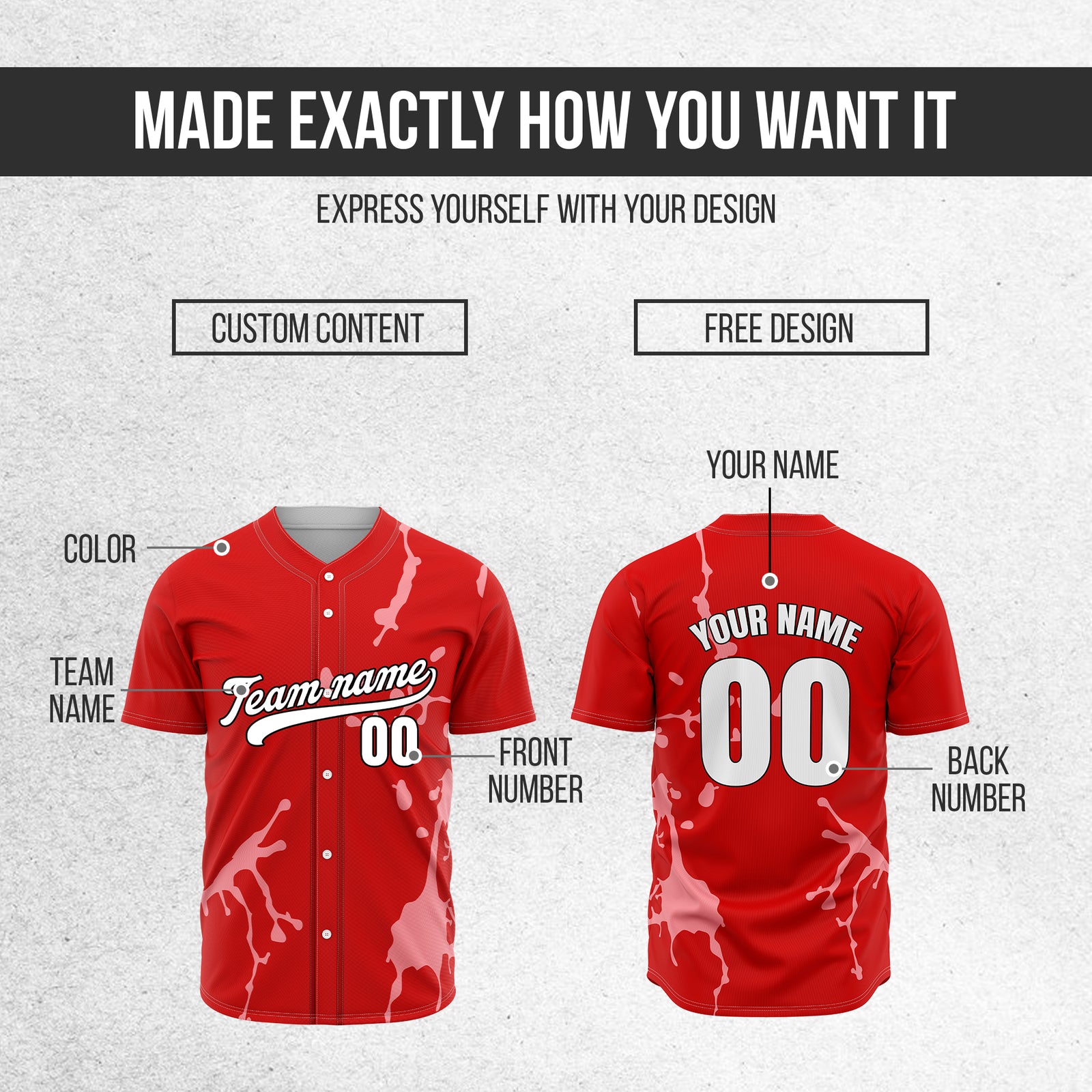 Custom Ink Paint Pop Red Sports Jersey Personalized Uniform with Name & Number