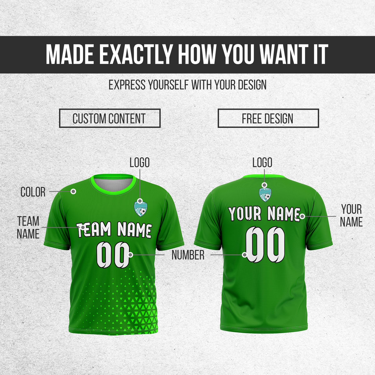 Custom Tri-Edge R Side Pattern Soccer Green Sport Tops Jersey