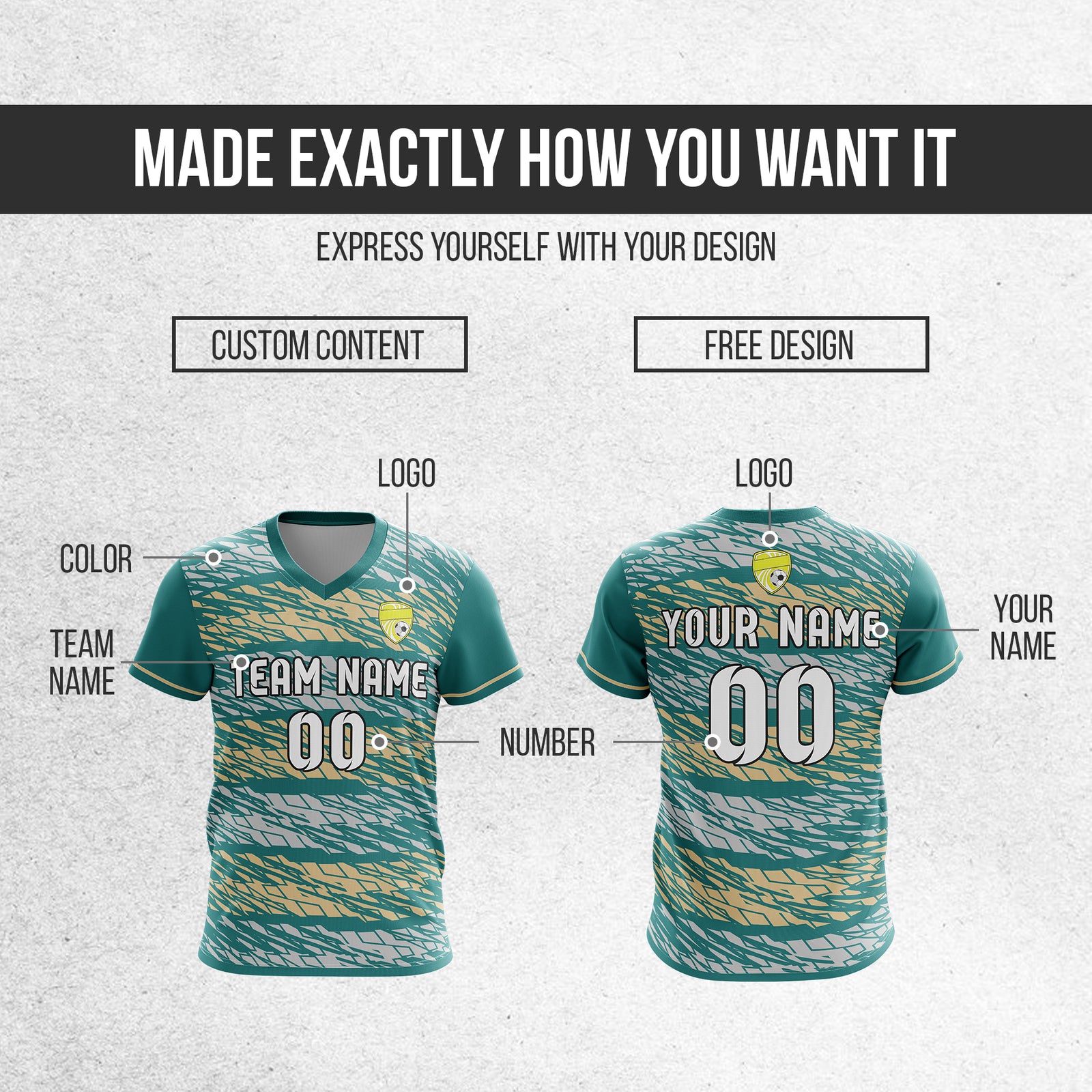 Custom Flare Strike V-Full Pattern Teal Soccer sport Tops Jersey