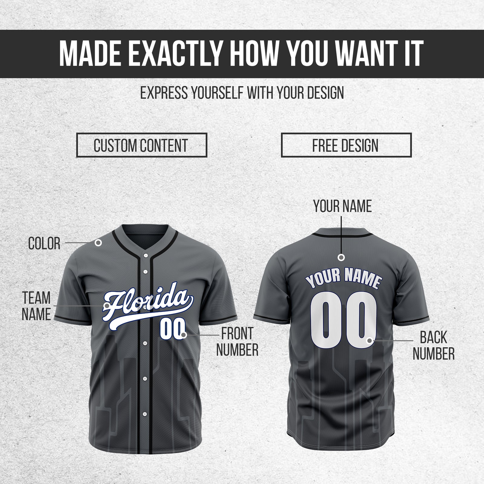Custom City Flux Dark Grey Baseball Sports Jersey Personalized Uniform with Name & Number
