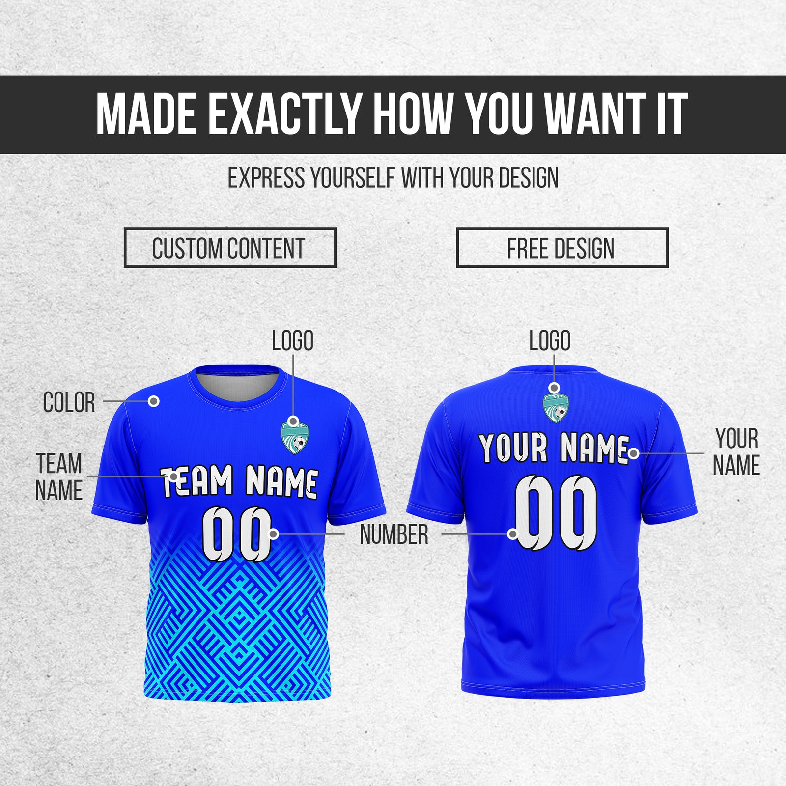 Custom Shadow Line R Side Pattern Soccer Blue Sport Tops Jersey