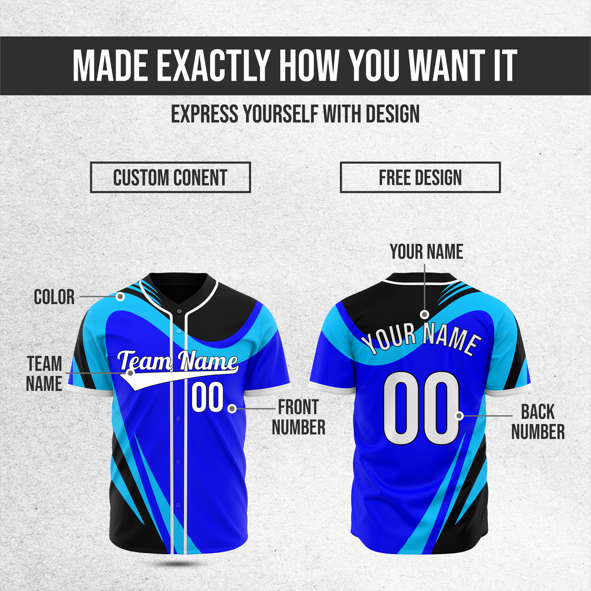 Custom Heritage Flow Baseball Blue Sports Jersey Personalized Uniform with Name & Number