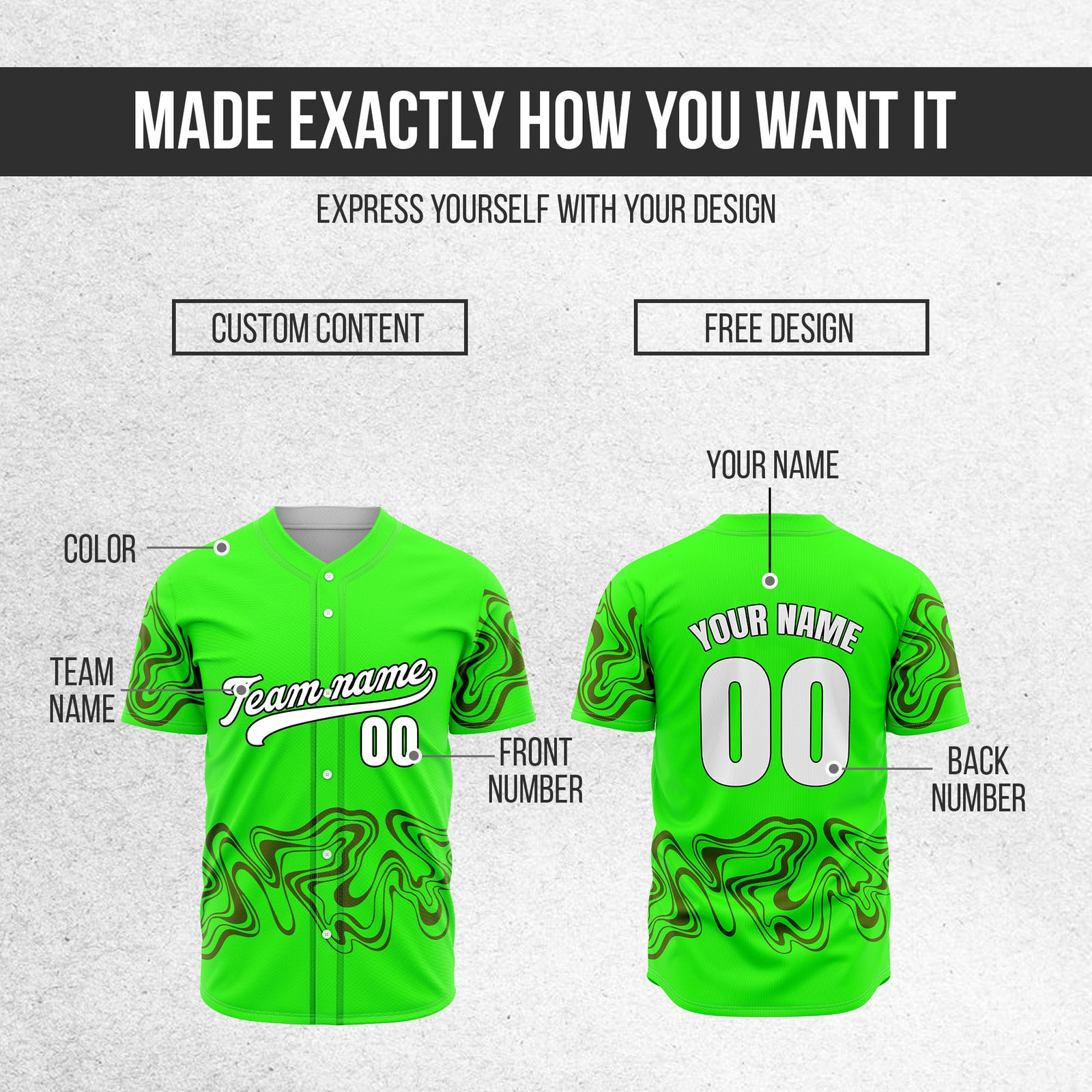 Custom Wave Neon Green Baseball Sports Jerseys Personalized Uniform with Name & Numbers