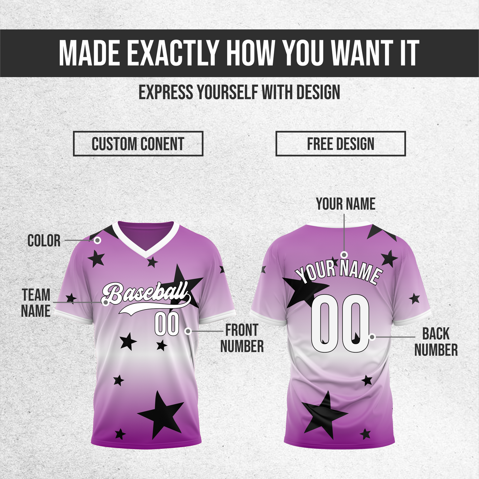 Custom Starfall Gradient Baseball Purple Sports Jersey Personalized Uniform with Name & Number