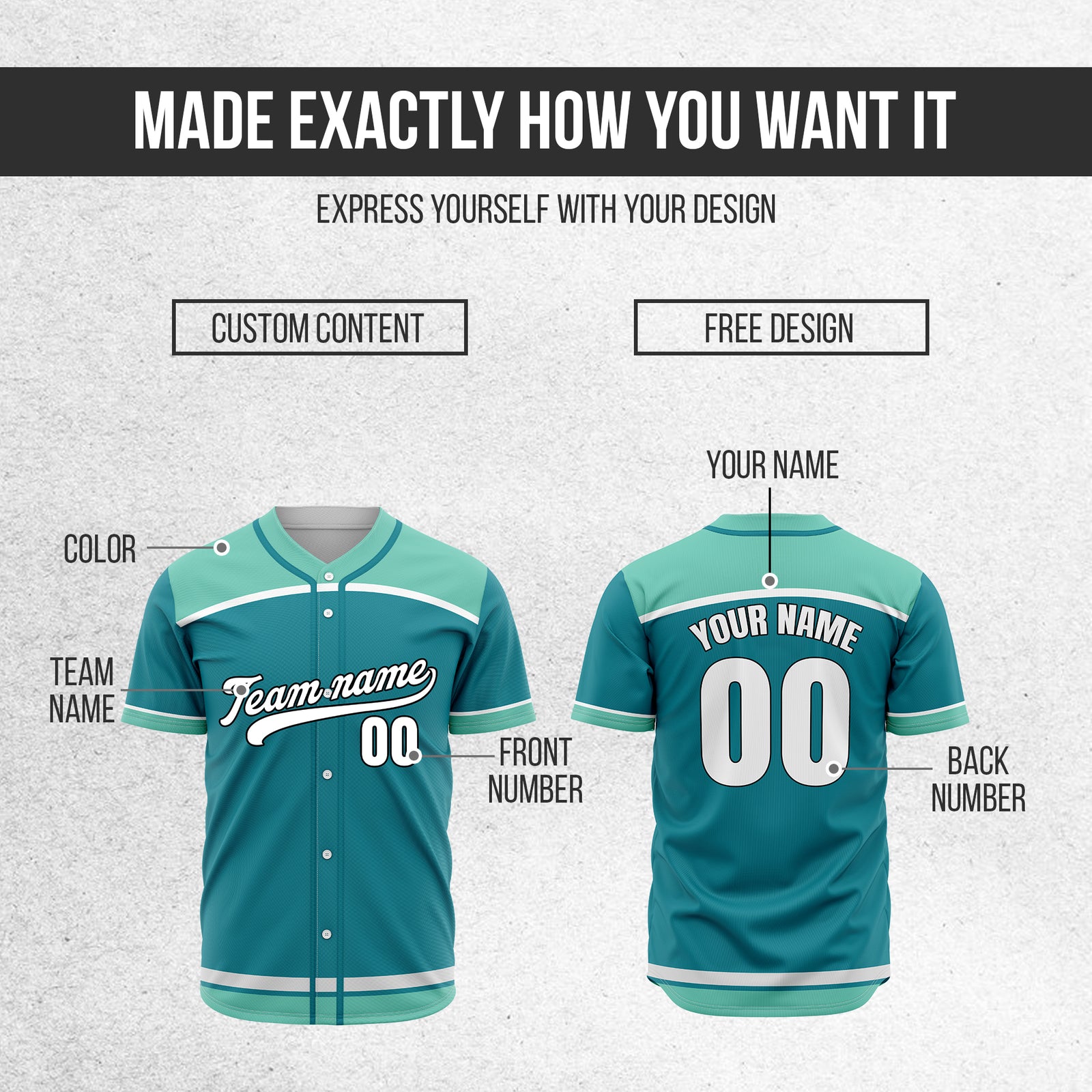 Custom Marquee Classic Baseball Teal Sports Jersey Personalized Uniform with Name & Number