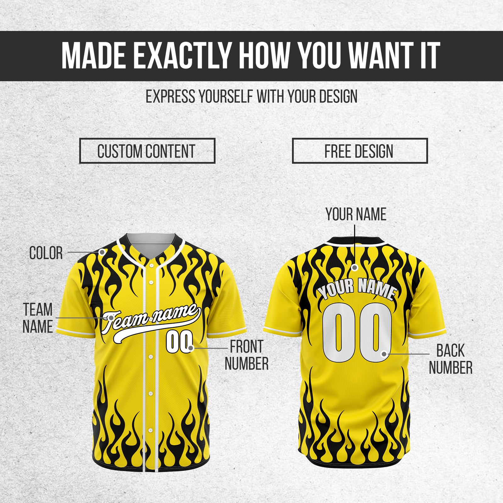 Custom Frostburn Yellow Baseball Sports Jersey Personalized Uniform with Name & Number
