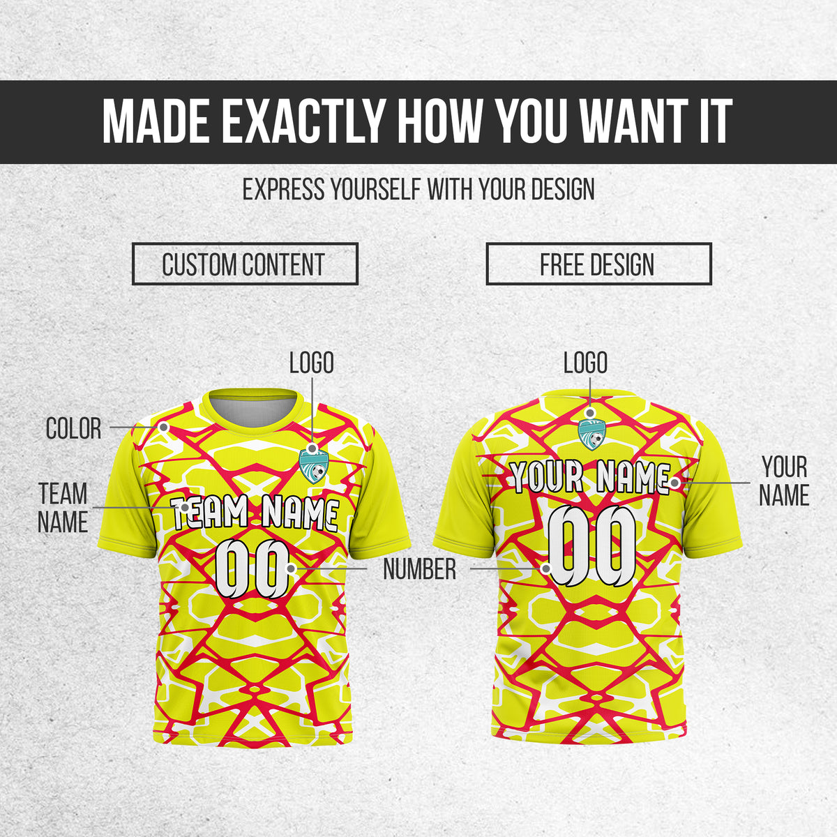 Custom Wild Pulse R-Full Pattern Soccer Yellow Sport Tops Jersey