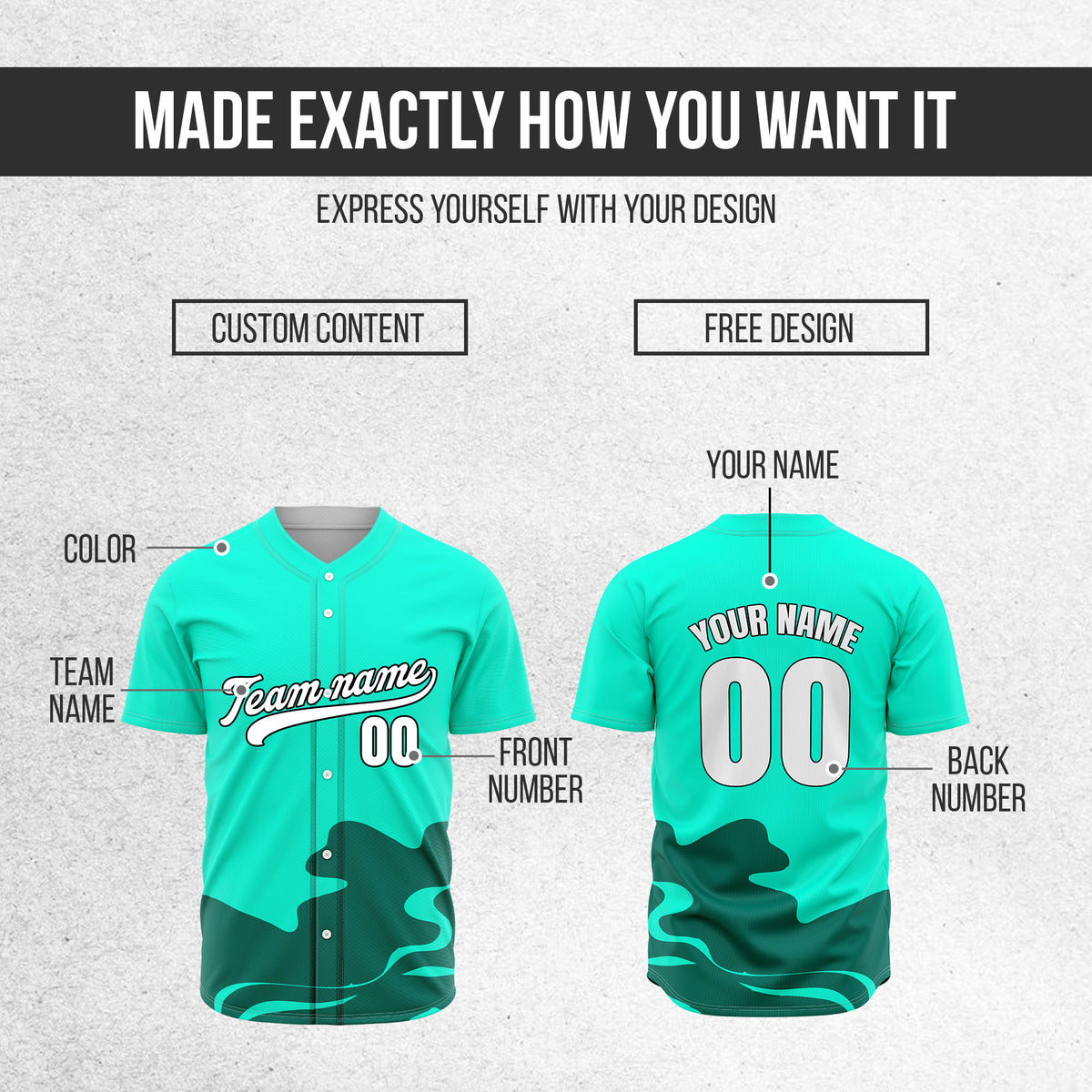Custom Wave Aqua Baseball Sports Jersey Personalized Uniform with Name & Number