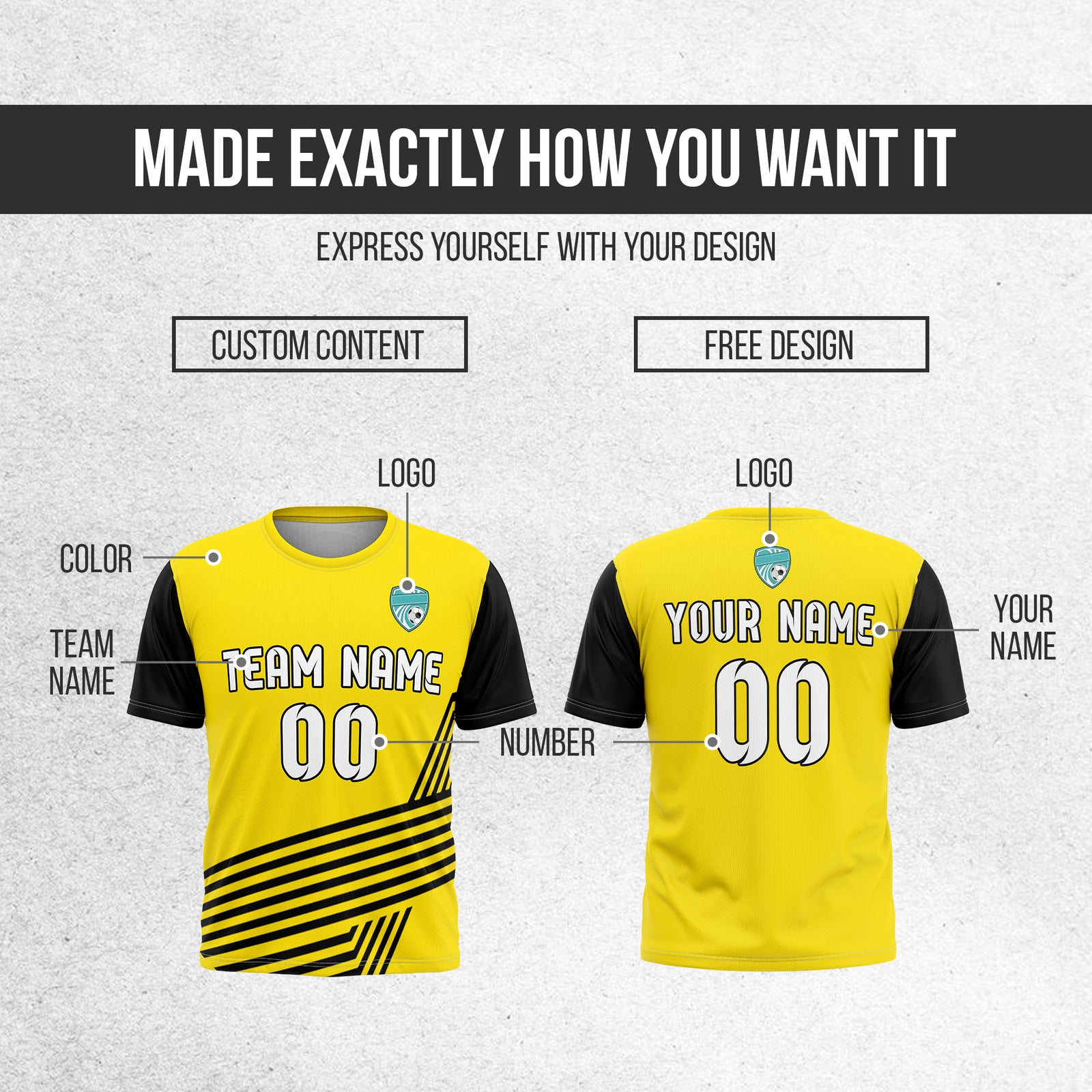 Custom Rapid Line R Side Pattern Soccer Yellow sport Tops Jersey