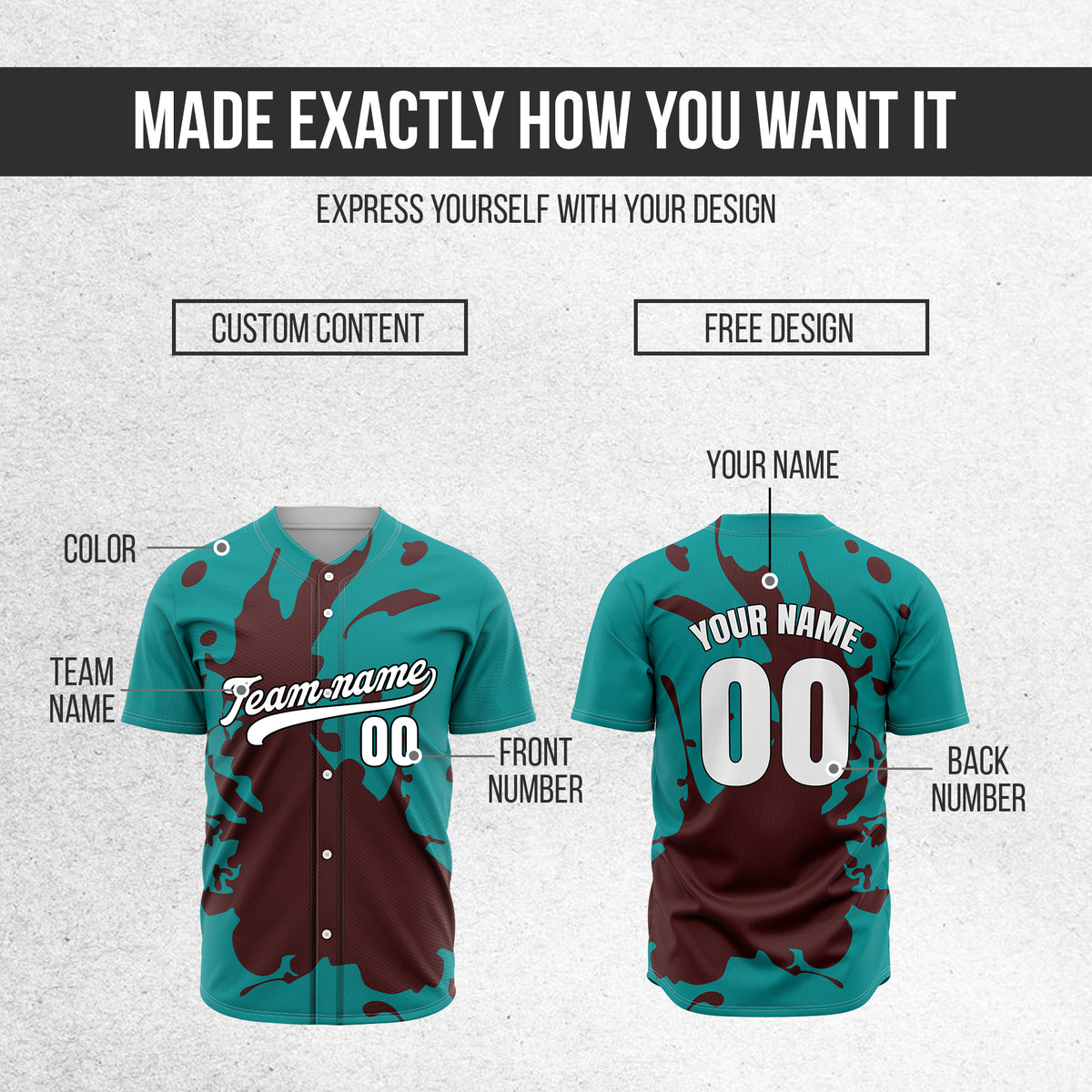 Custom Ink Splash Teal Baseball Sports Jersey Personalized Uniform with Name & Number