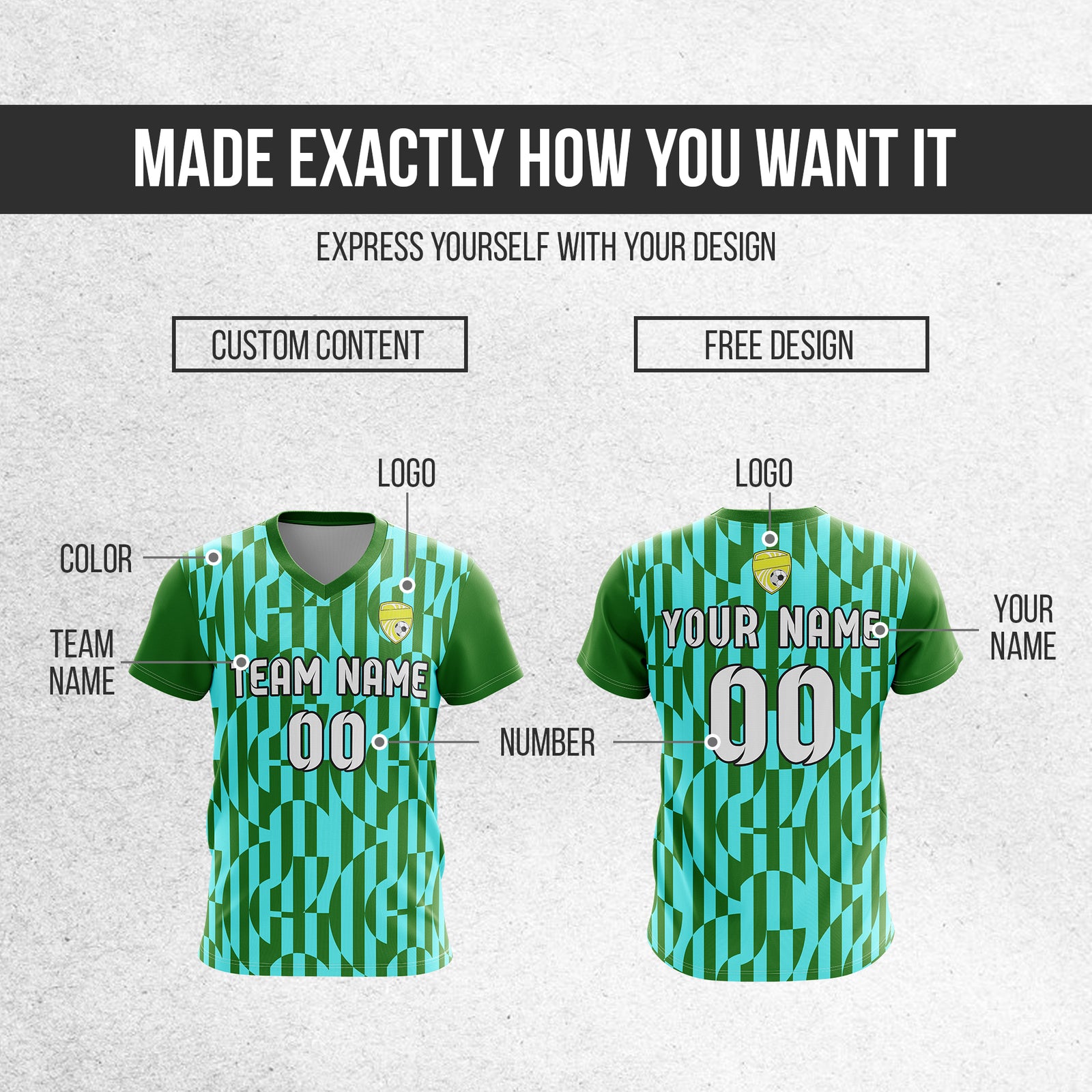 Custom Pulse Grid V-Full Pattern Green Soccer sport Tops Jersey