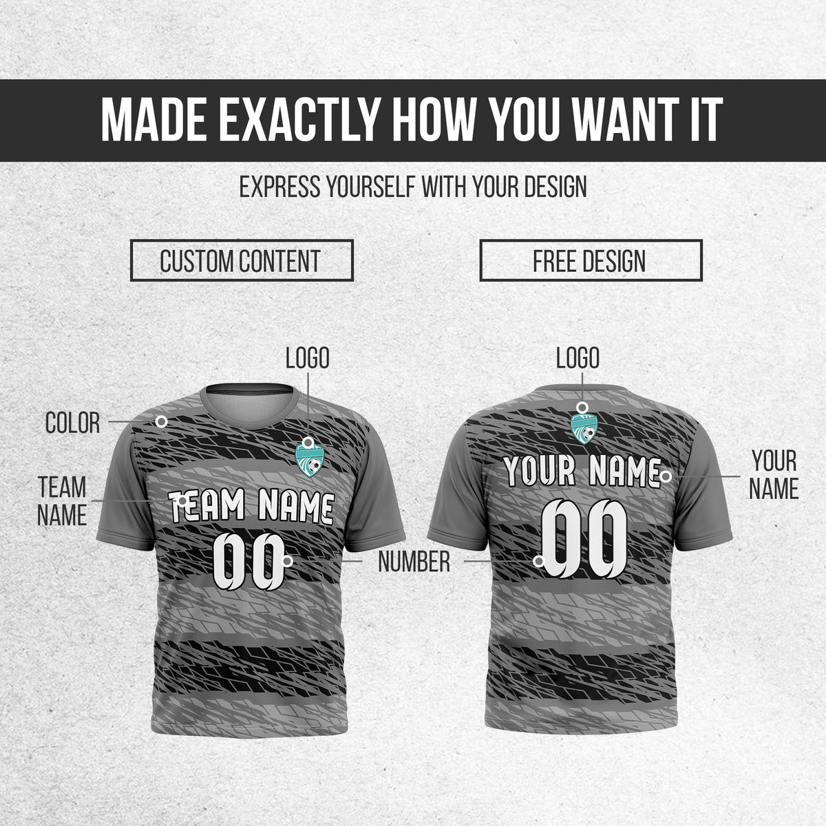 Custom Flare Strike R-Full Pattern Soccer Dark Grey Sport Tops Jersey