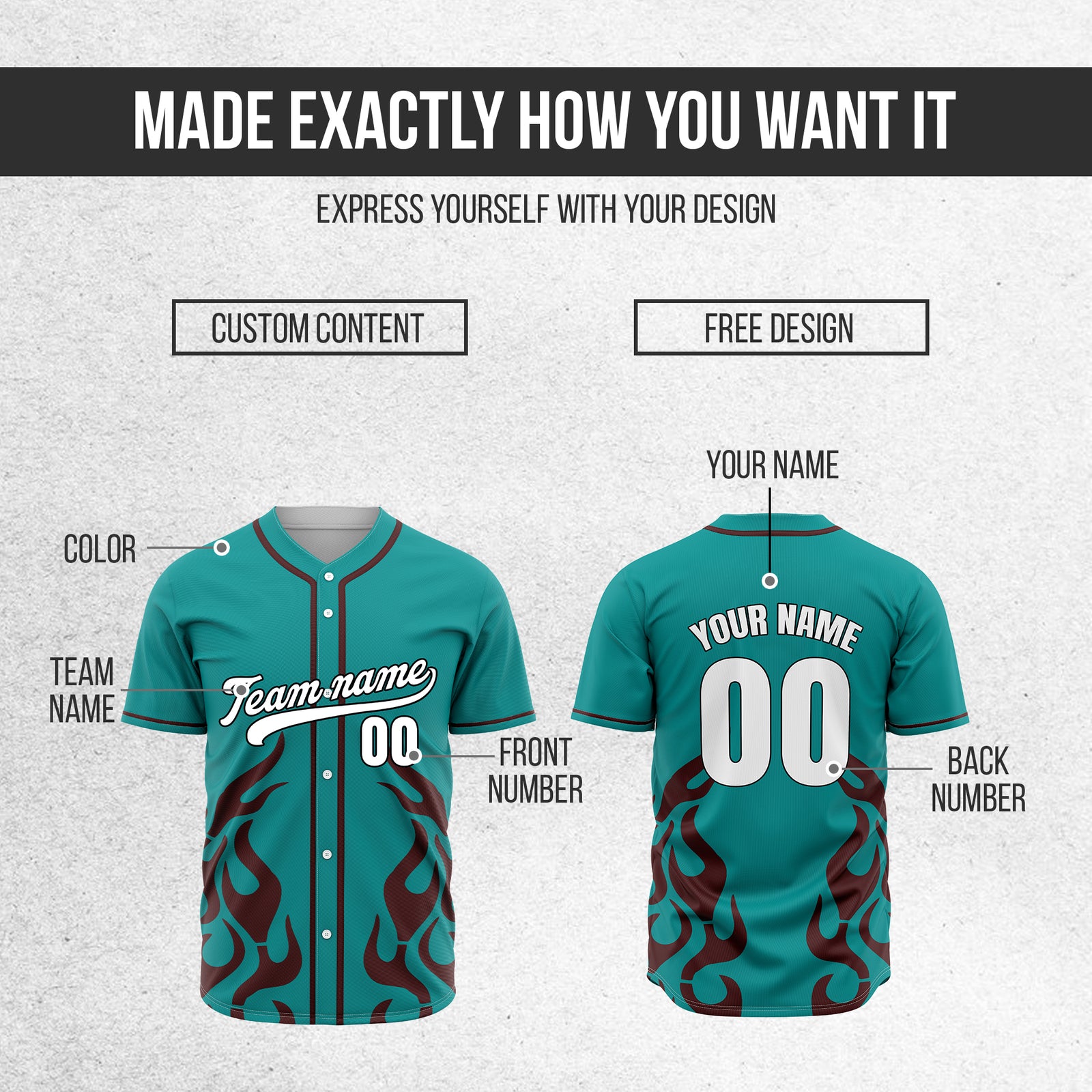 Custom Shadow Flames Teal Baseball Sports Jersey Personalized Uniform with Name & Number
