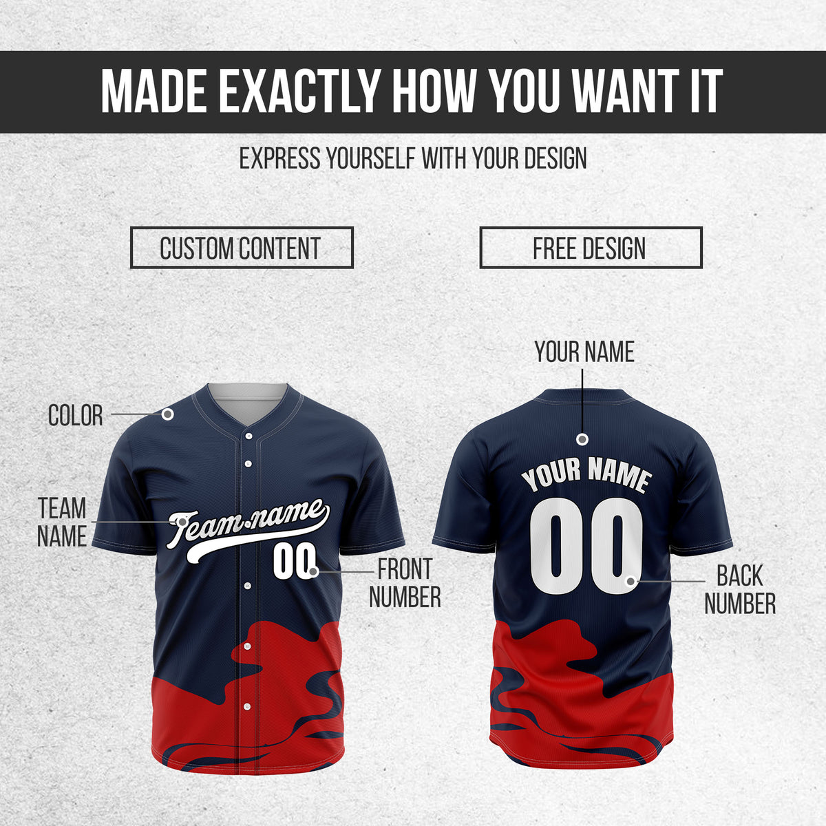 Custom Wave Navy Baseball Sports Jersey Personalized Uniform with Name & Number