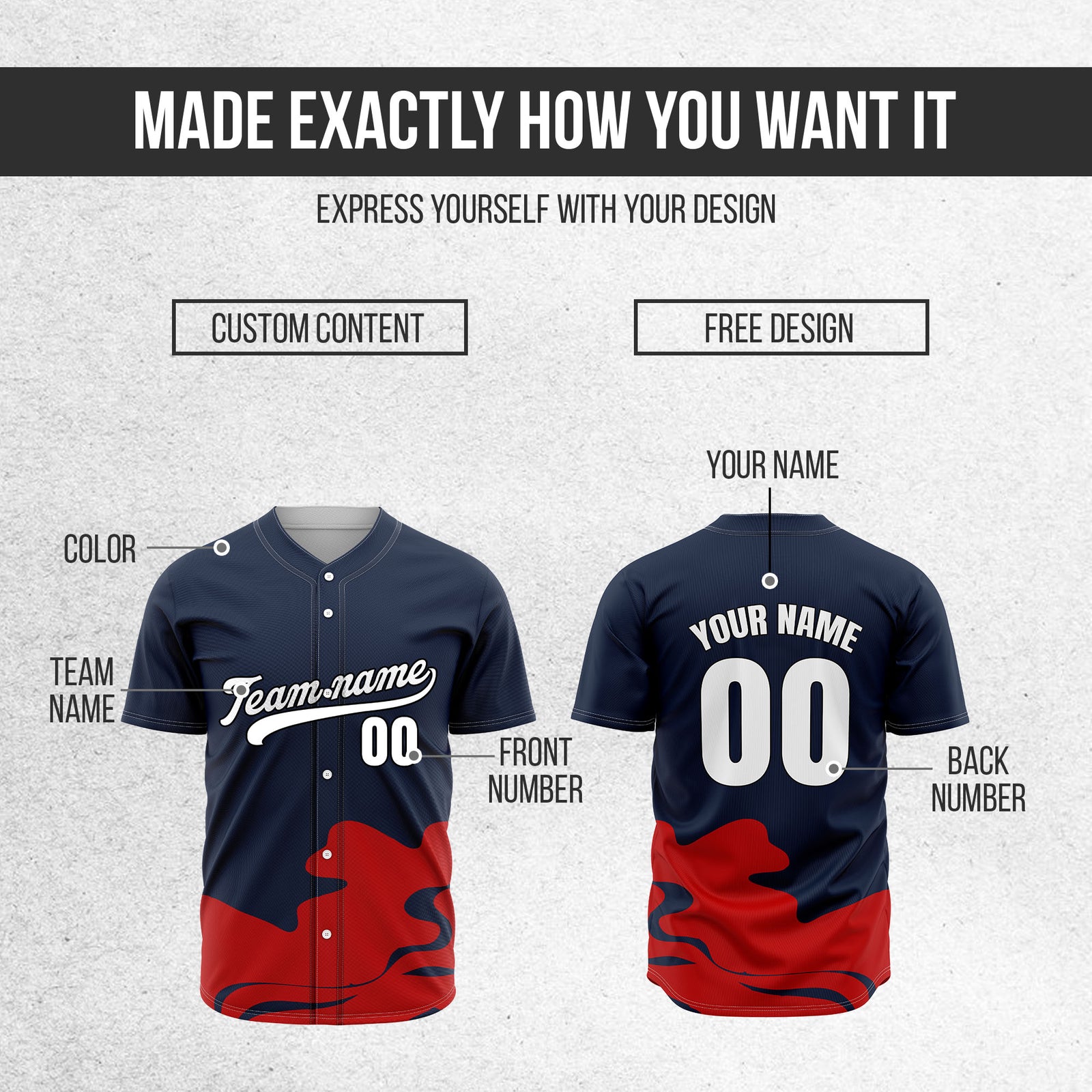 Custom Wave Navy Baseball Sports Jersey Personalized Uniform with Name & Number