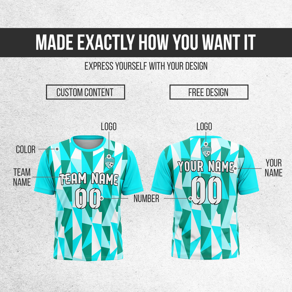 Custom Crystal R-Full Pattern Soccer Aqua Sport Tops Jersey