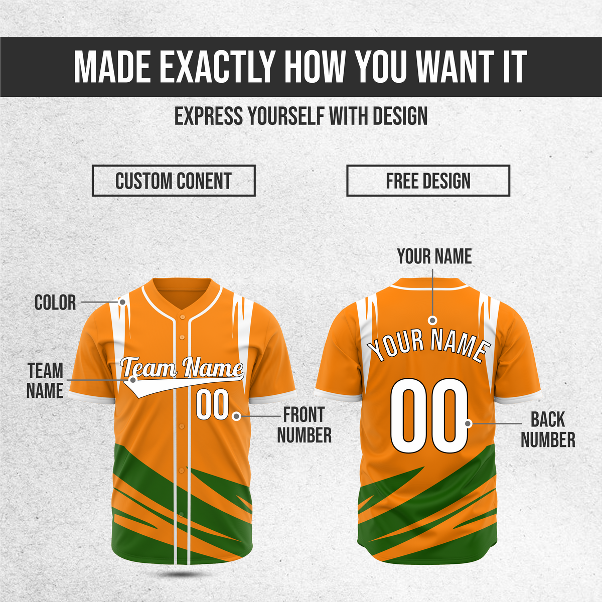 Custom Curve Edge Baseball Orange Sports Jersey Personalized Uniform with Name & Number