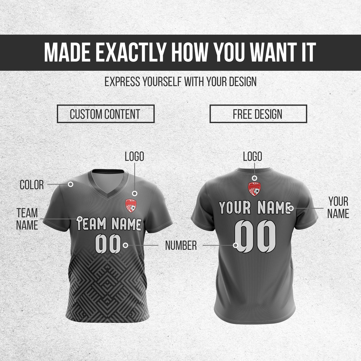 Custom Shadow Line V-Side Pattern Dark Grey Soccer sport Tops Jersey