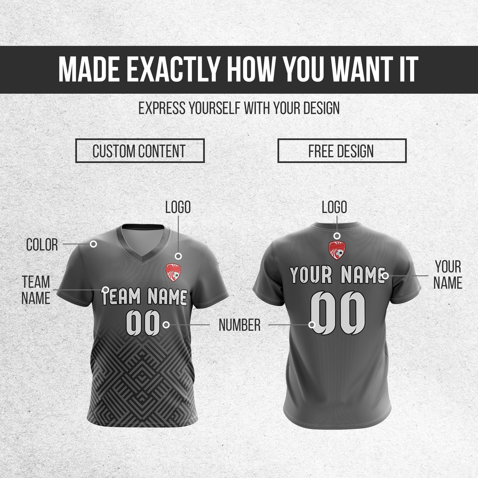 Custom Shadow Line V-Side Pattern Dark Grey Soccer sport Tops Jersey
