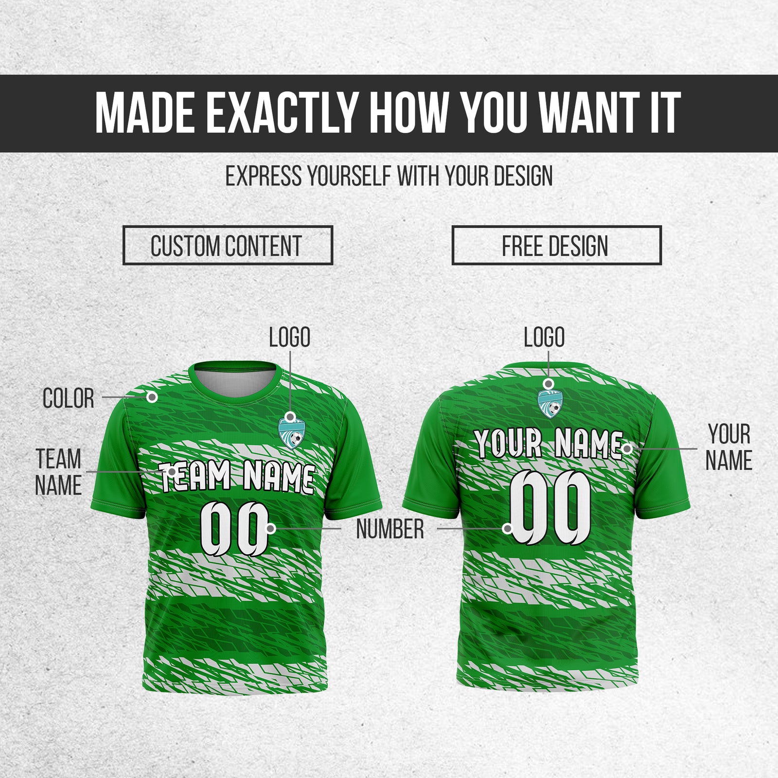 Custom Flare Strike R-Full Pattern Soccer Green Sport Tops Jersey