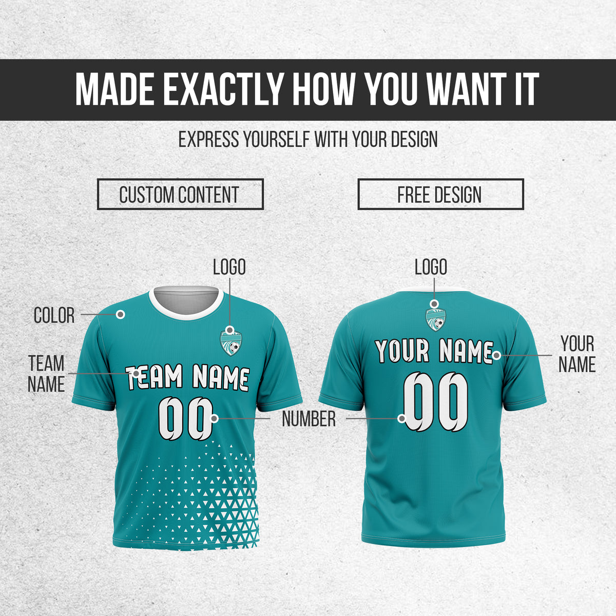Custom Tri-Edge R Side Pattern Soccer Teal Sport Tops Jersey