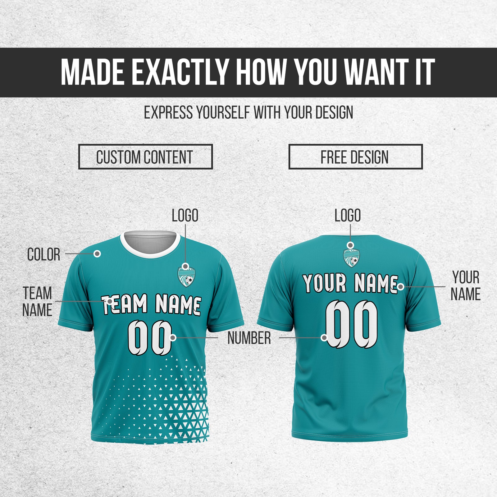 Custom Tri-Edge R Side Pattern Soccer Teal Sport Tops Jersey