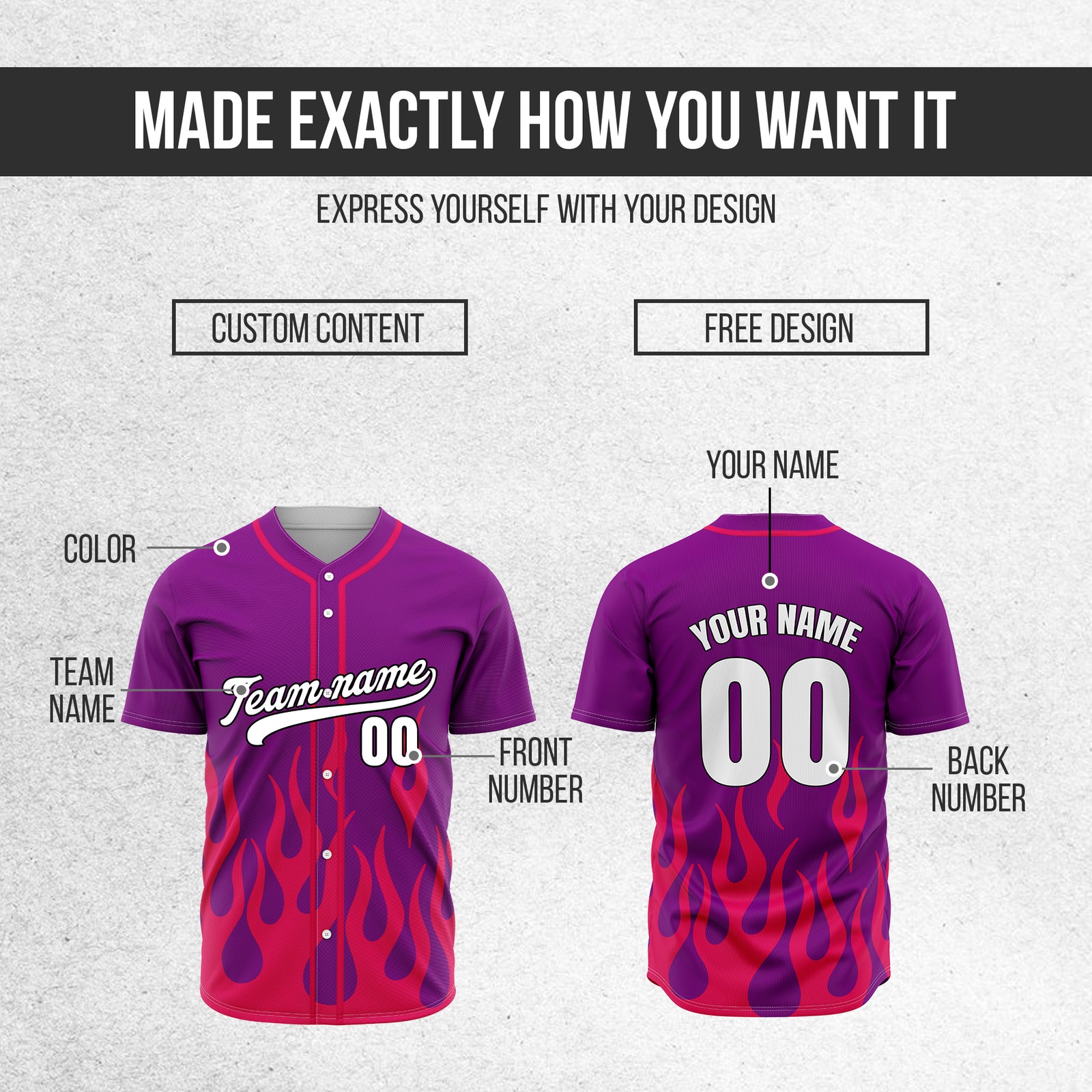 Custom Frost Fire Purple Baseball Sports Jersey Personalized Uniform with Name & Number