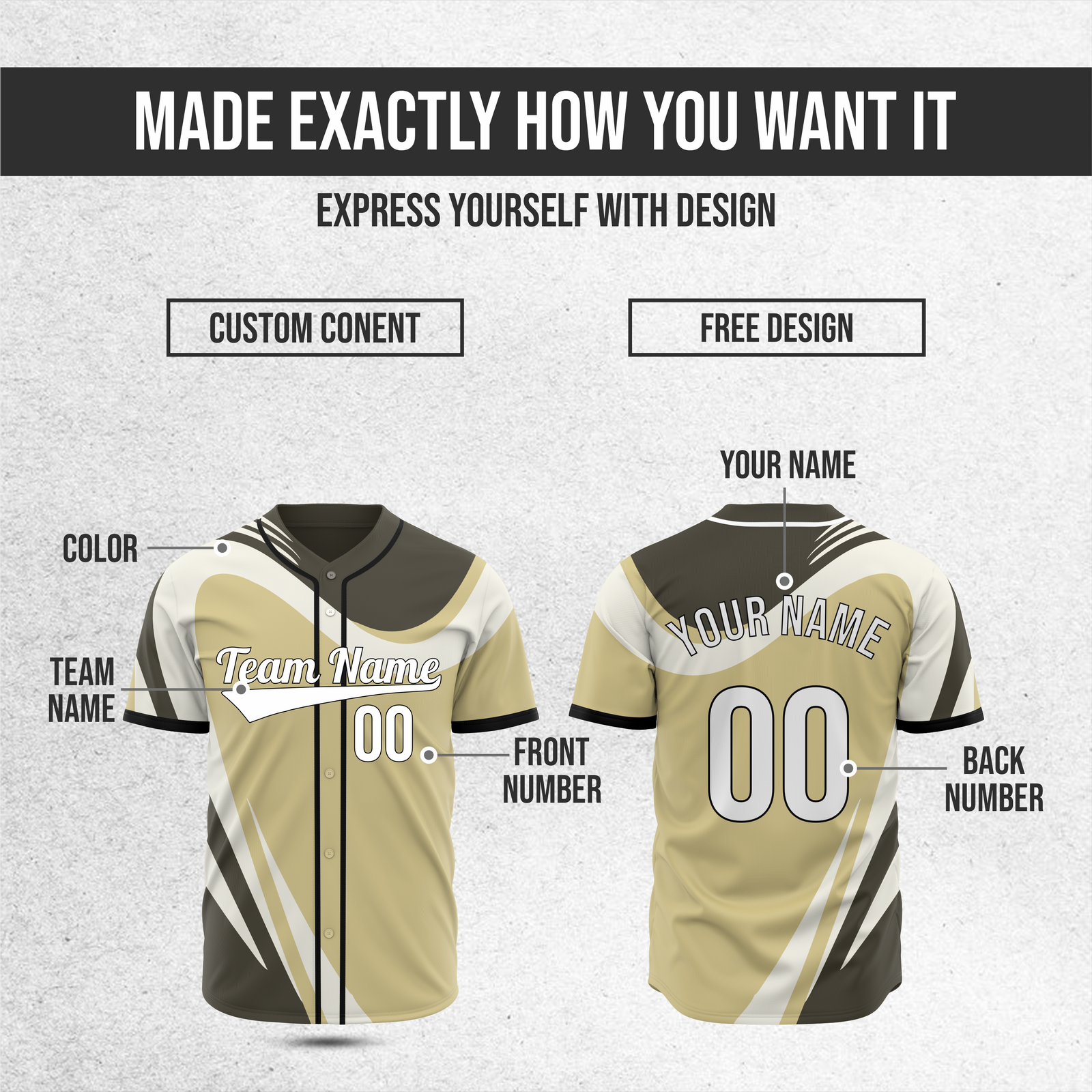 Custom Heritage Flow Baseball Khaki Sports Jersey Personalized Uniform with Name & Number