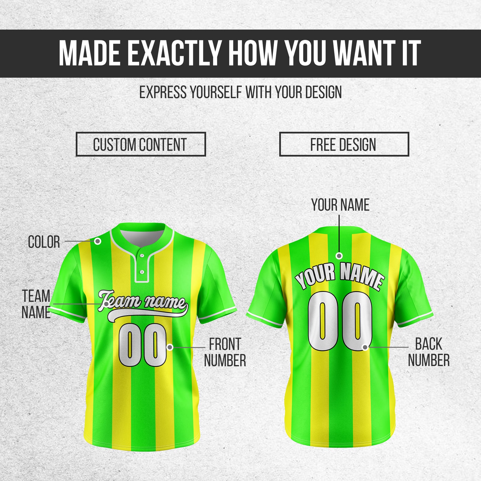 Custom Dual Stripe Neon Green Baseball Sports Jersey Personalized Uniform with Name & Number